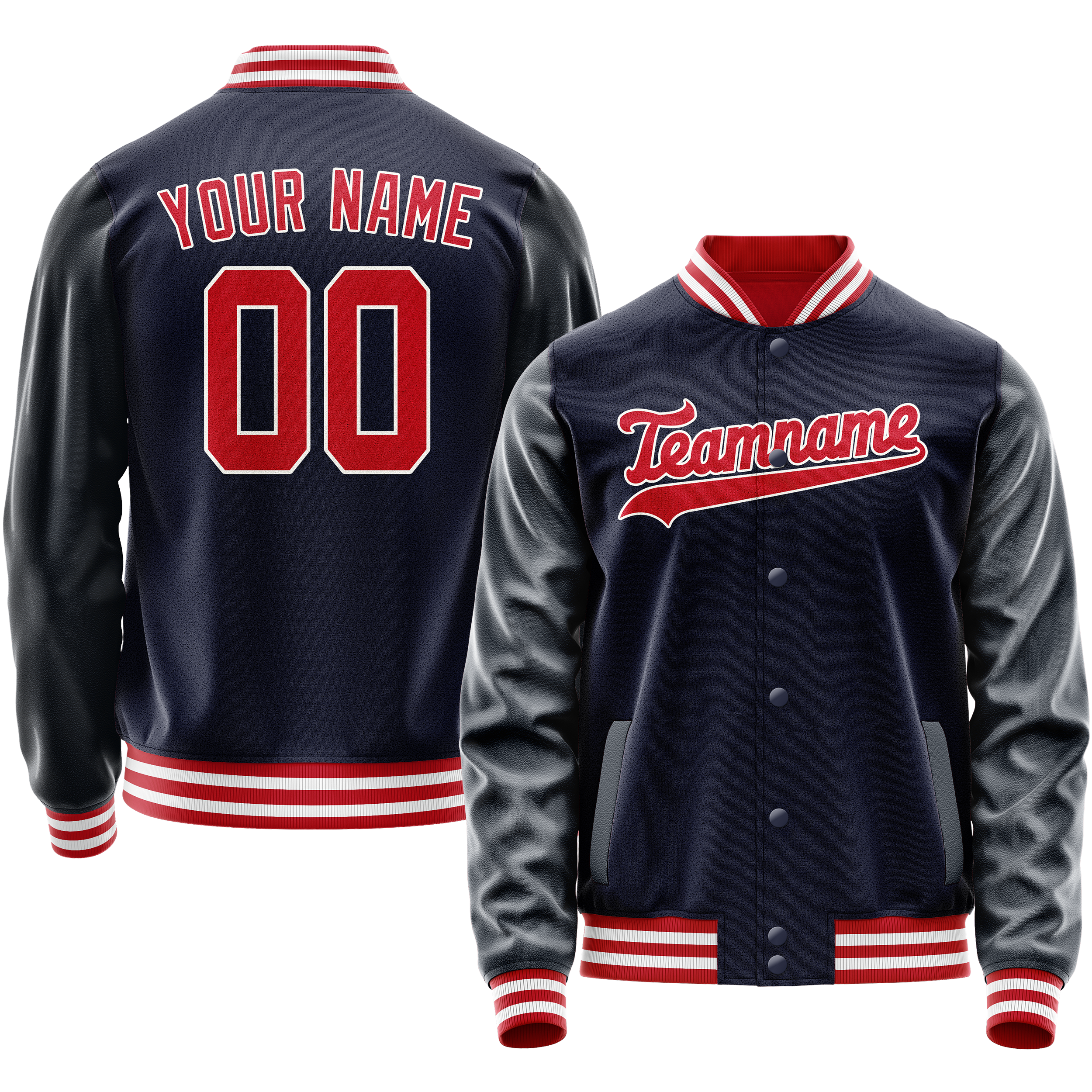 Custom Navy Red Solid Color Varsity Letterman Jacket JA02240617KZ295