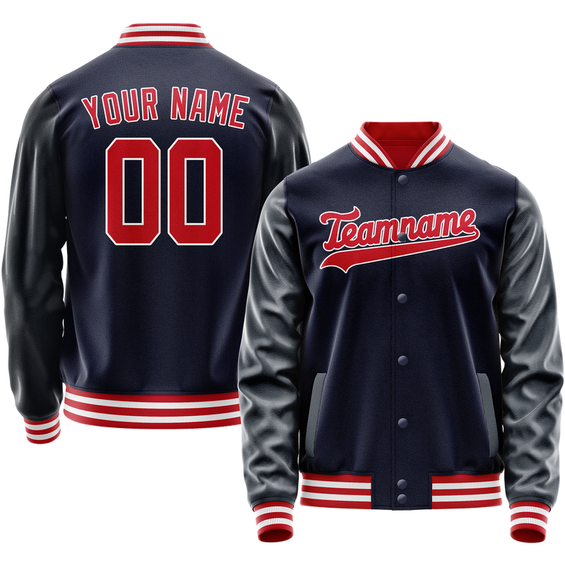 Custom Navy Red Solid Color Varsity Letterman Jacket JA02240617KZ295