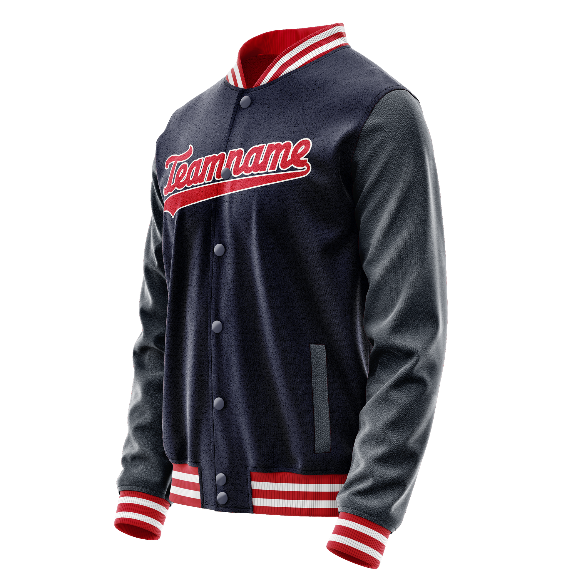 Custom Navy Red Solid Color Varsity Letterman Jacket JA02240617KZ295