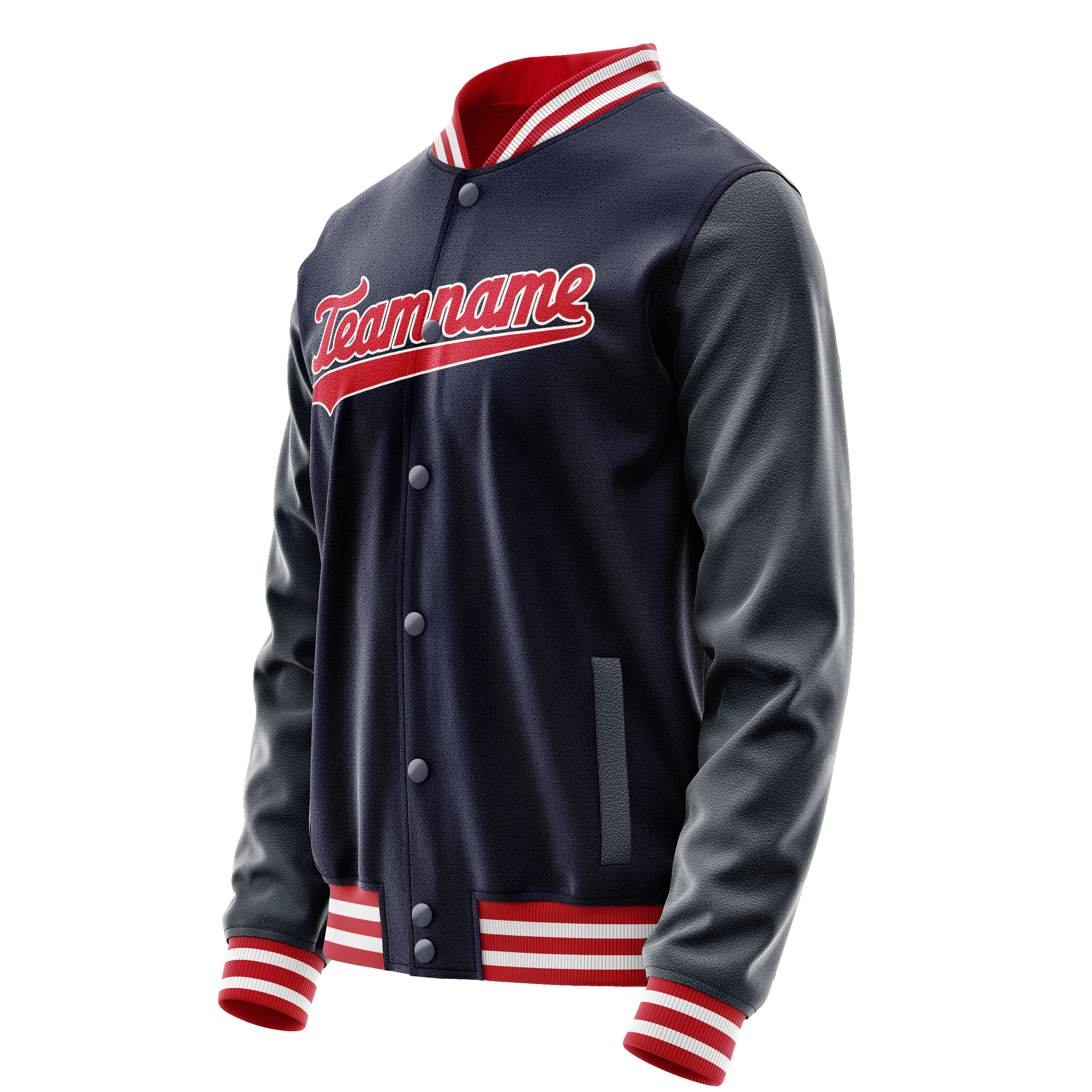 Custom Navy Red Solid Color Varsity Letterman Jacket JA02240617KZ295
