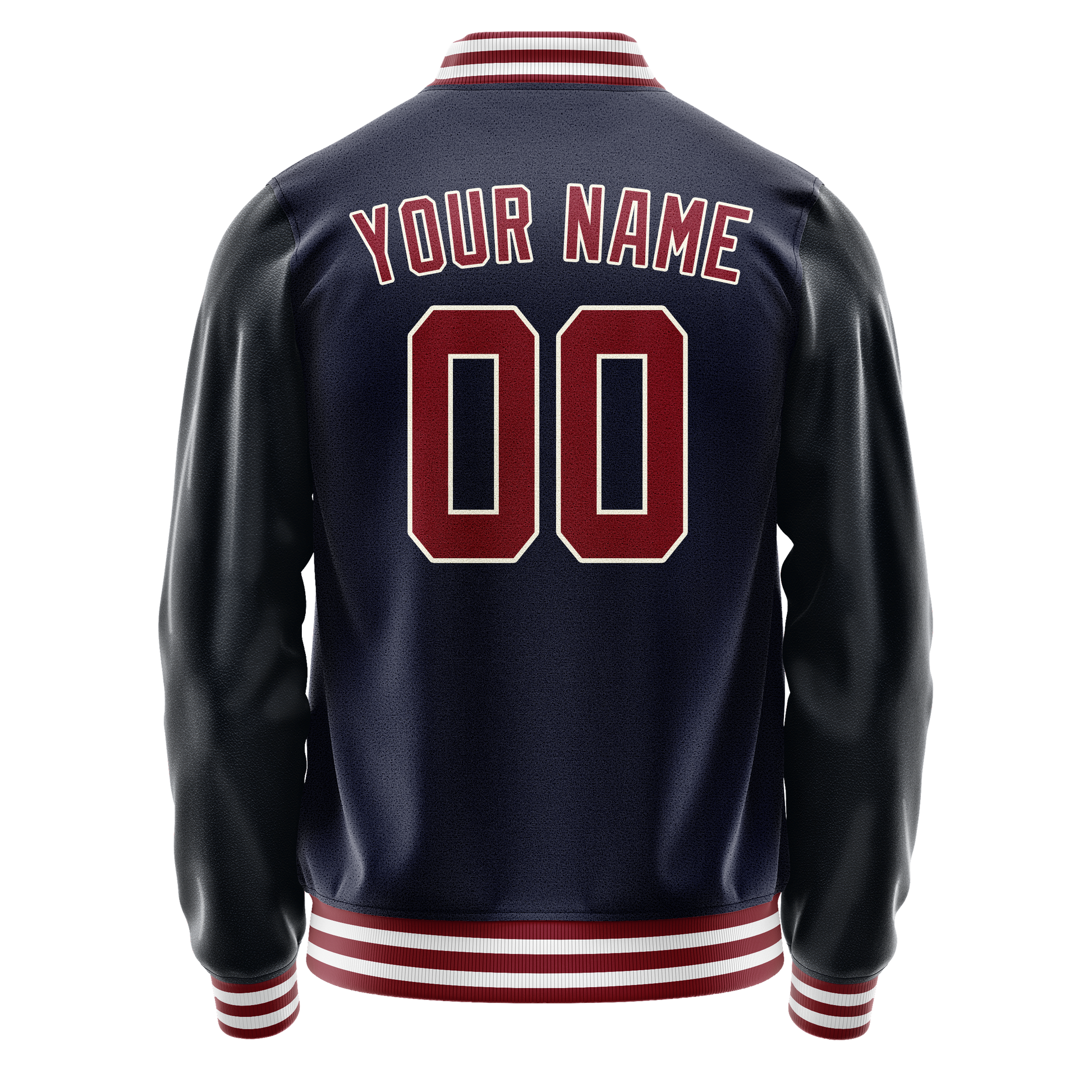 Custom Navy Crimson Solid Color Varsity Letterman Jacket JA02240617KZ267