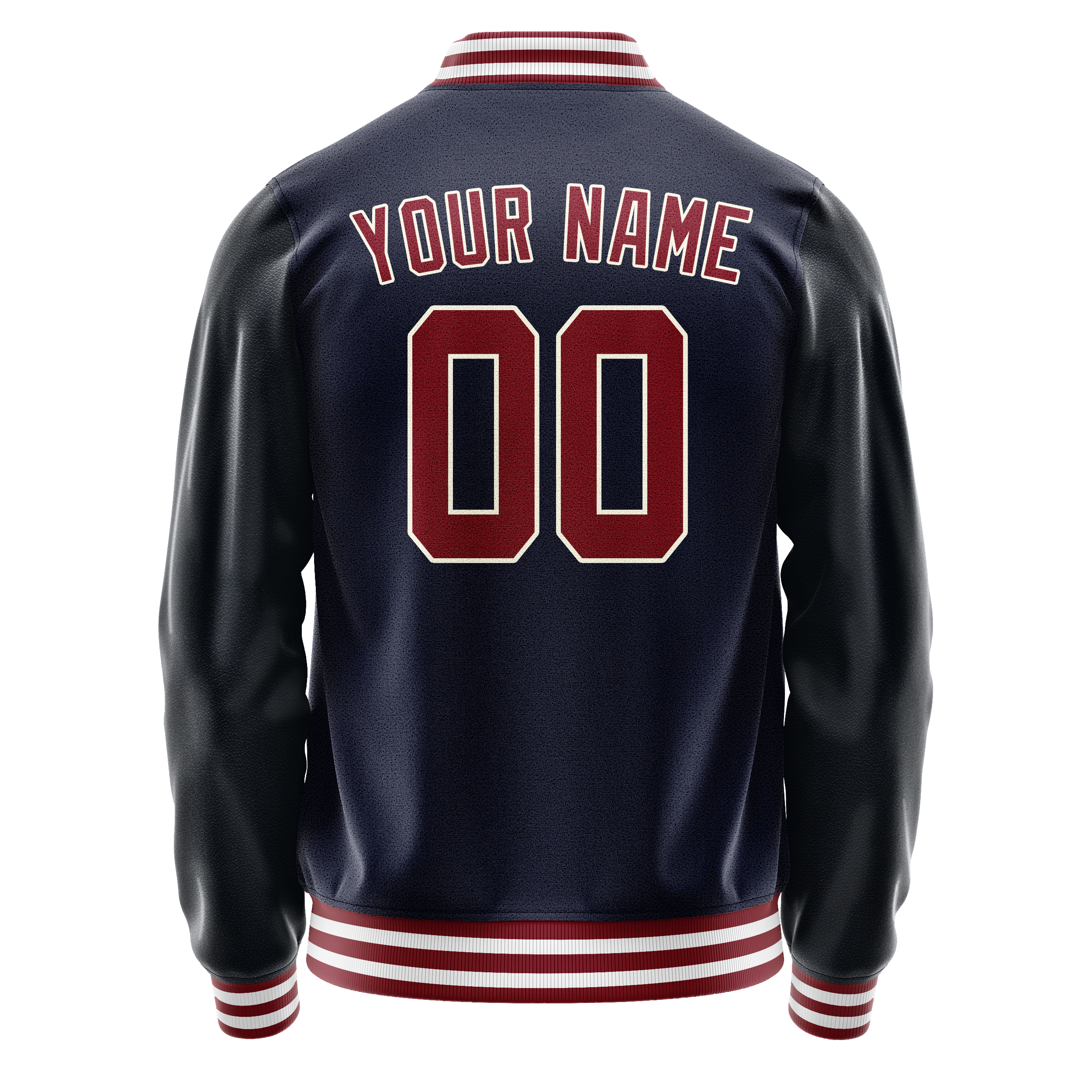 Custom Navy Crimson Solid Color Varsity Letterman Jacket JA02240617KZ267