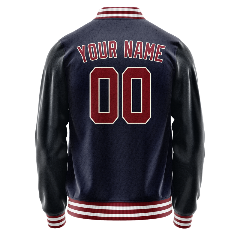 Custom Navy Crimson Solid Color Varsity Letterman Jacket JA02240617KZ267