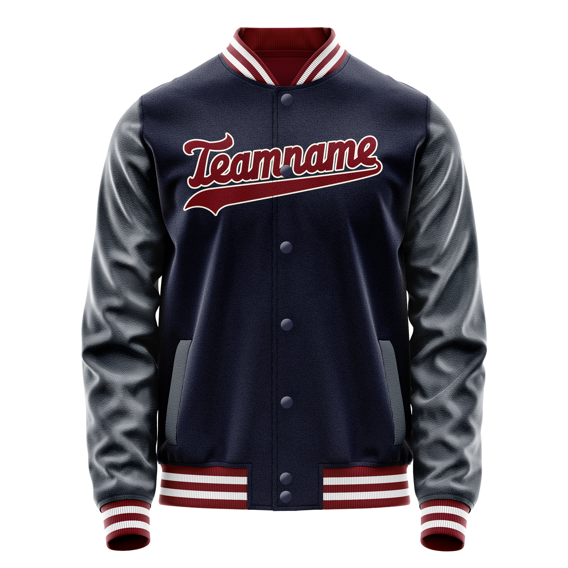 Custom Navy Crimson Solid Color Varsity Letterman Jacket JA02240617KZ267