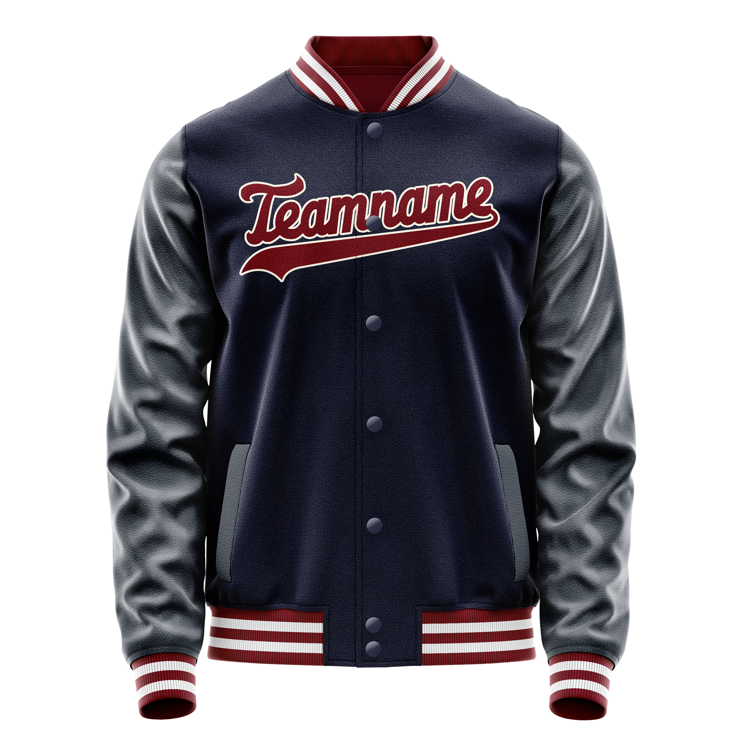 Custom Navy Crimson Solid Color Varsity Letterman Jacket JA02240617KZ267