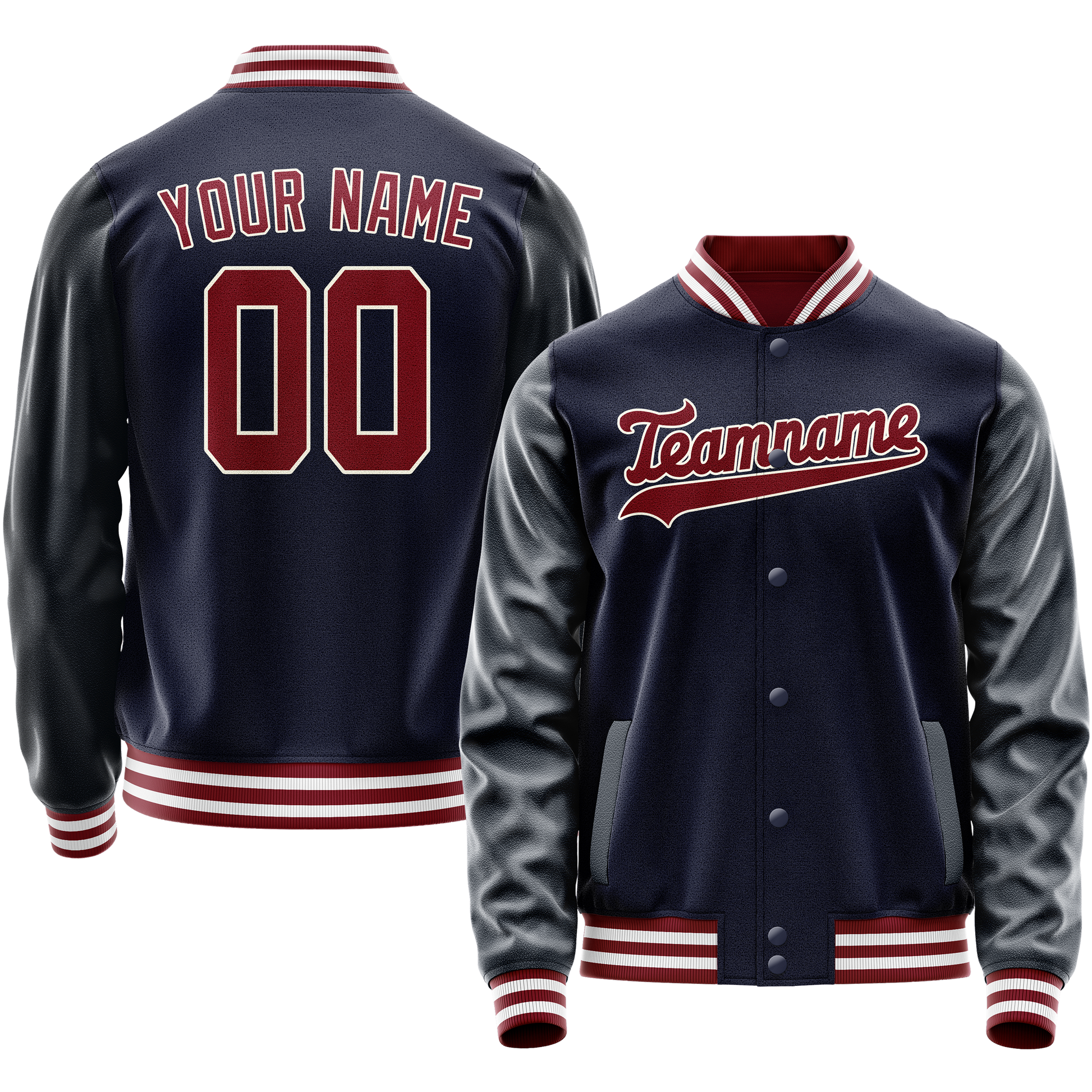 Custom Navy Crimson Solid Color Varsity Letterman Jacket JA02240617KZ267