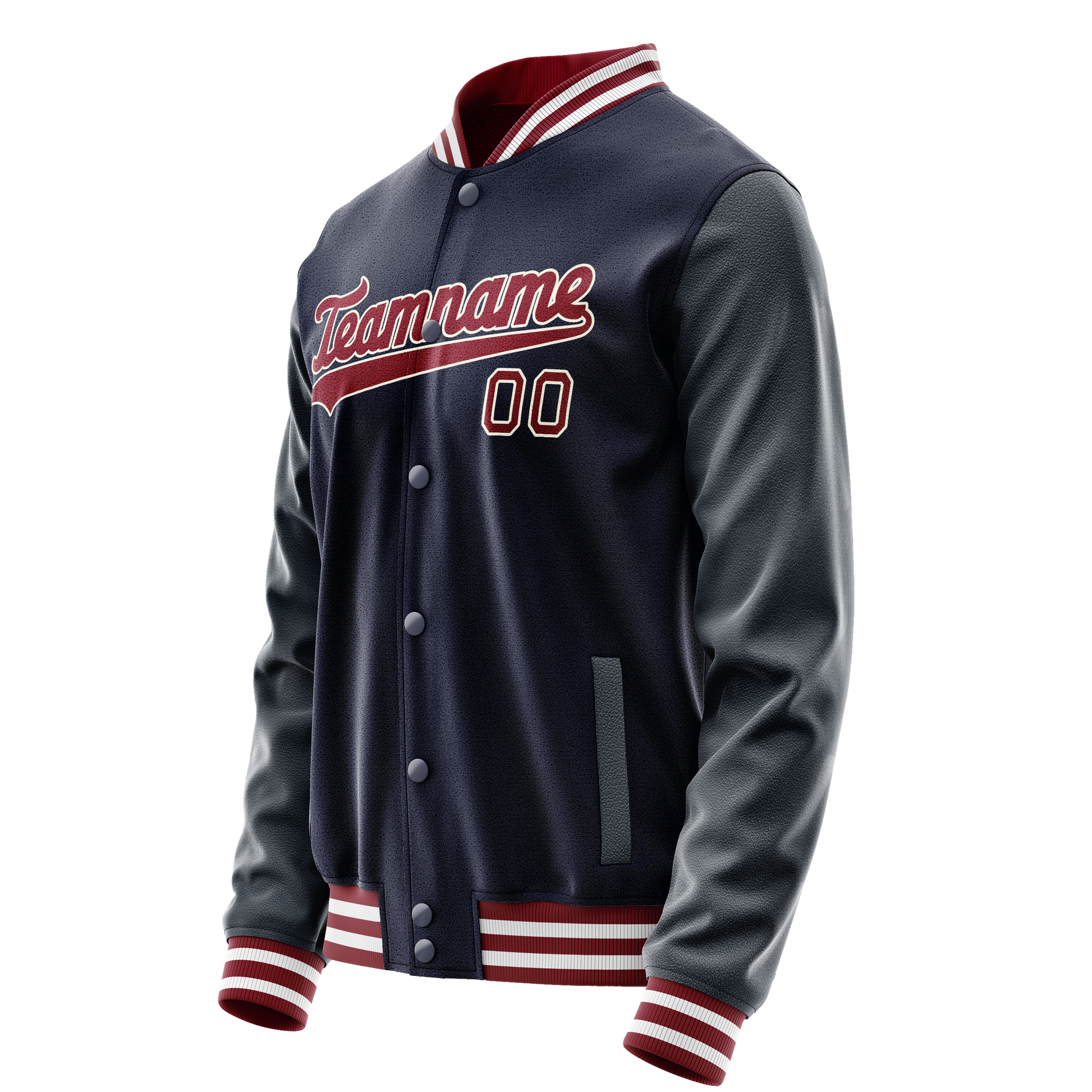 Custom Navy Crimson Solid Color Varsity Letterman Jacket JA02240617KZ267