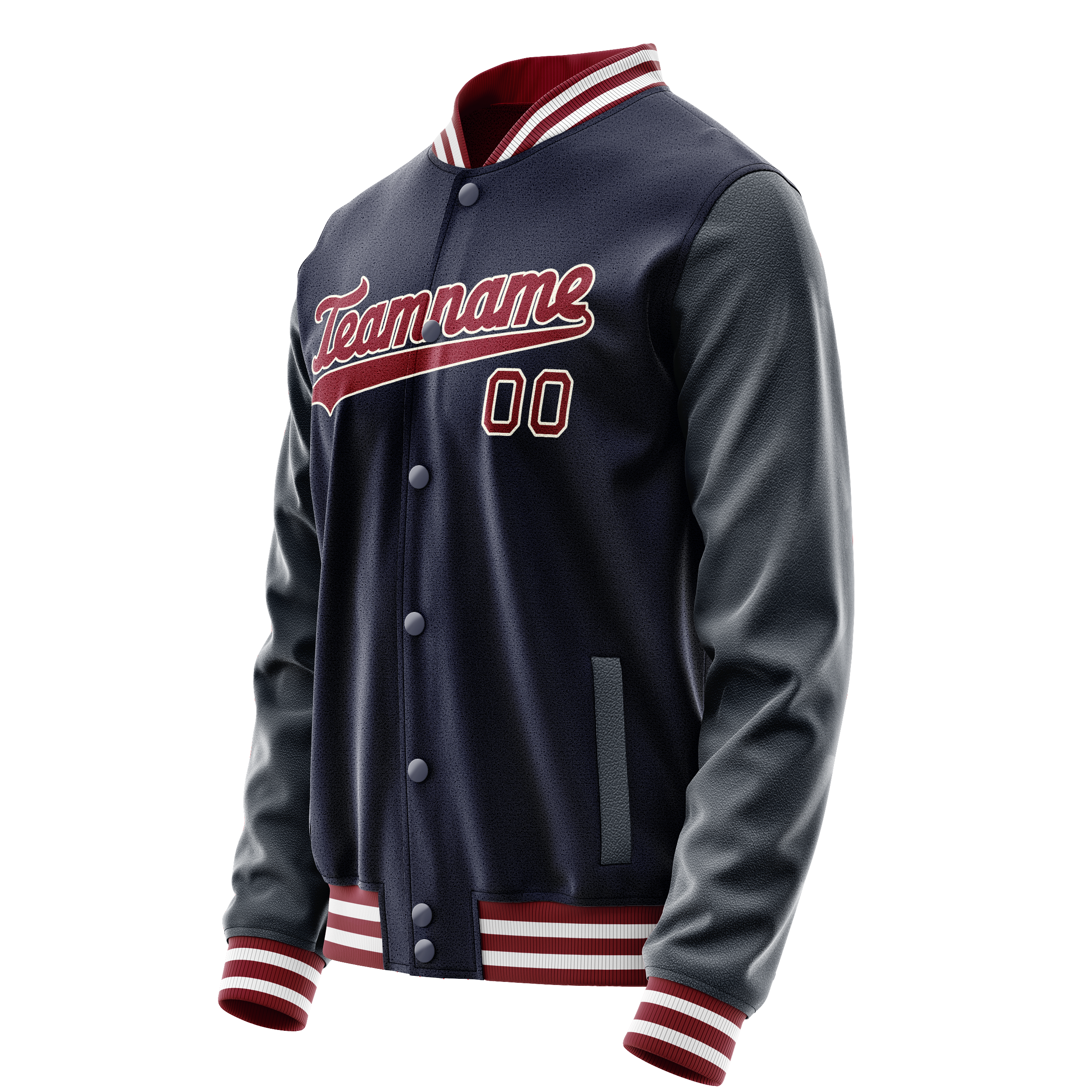 Custom Navy Crimson Solid Color Varsity Letterman Jacket JA02240617KZ267