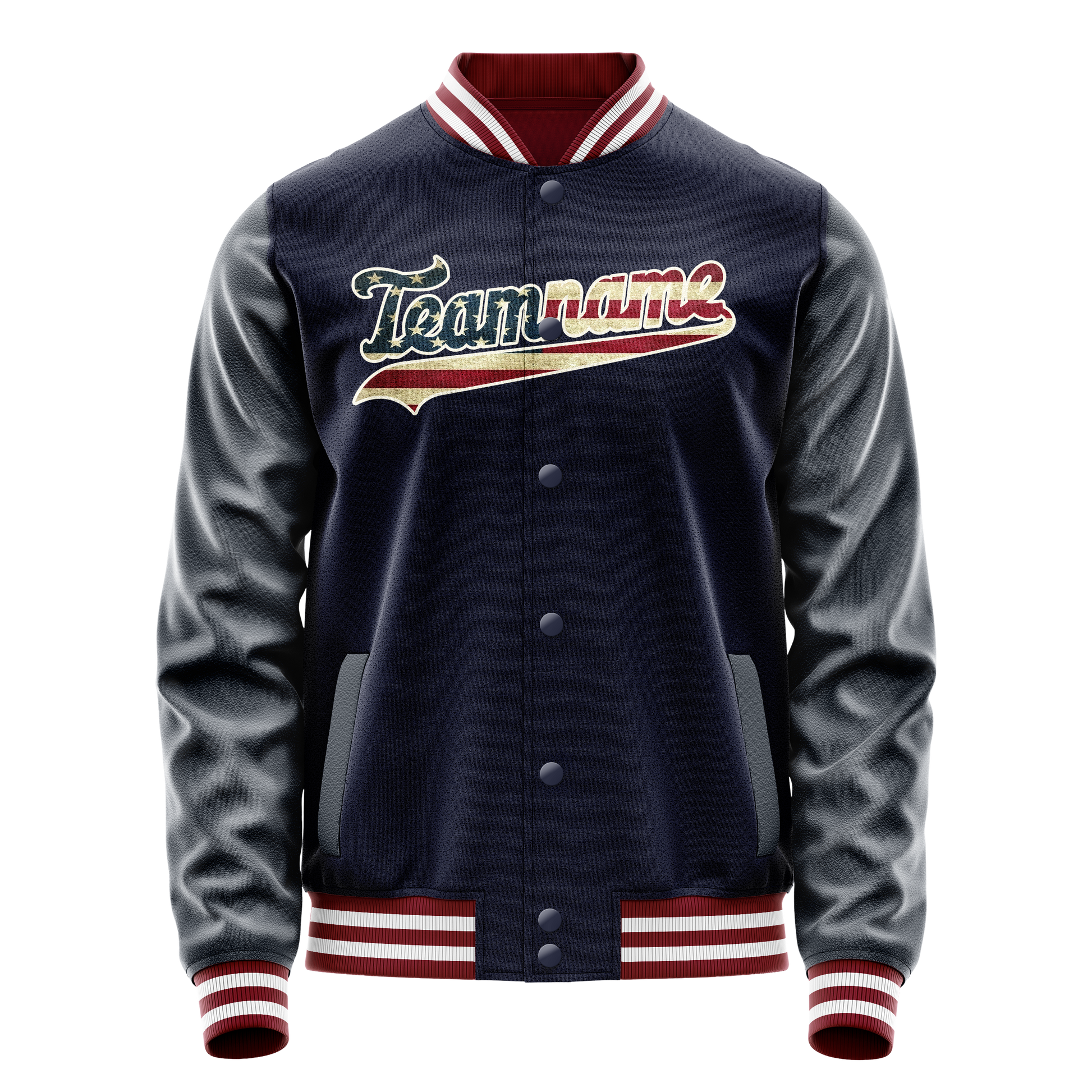 Custom Navy Cream Vintage Usa Flag Varsity Letterman Jacket JA02240617KZ278