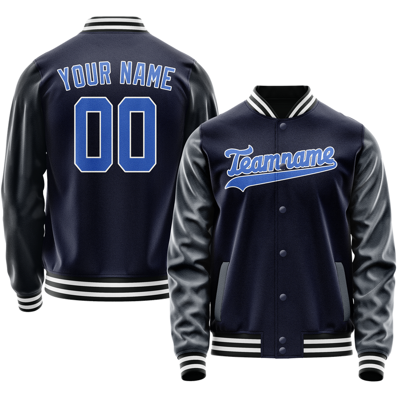 Custom Navy Royal Solid Color Varsity Letterman Jacket JA02240617KZ290