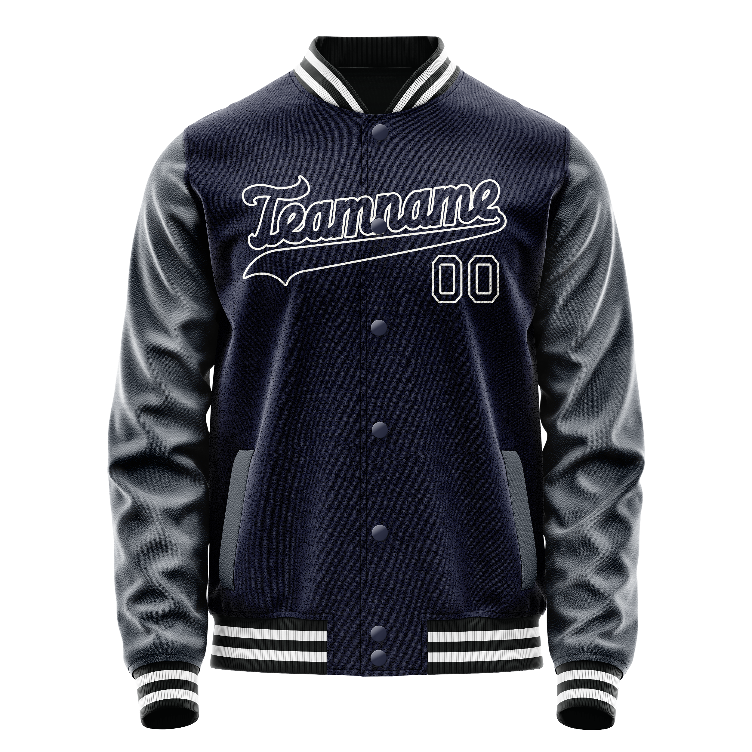 Custom Navy White Solid Color Varsity Letterman Jacket JA02240617KZ283