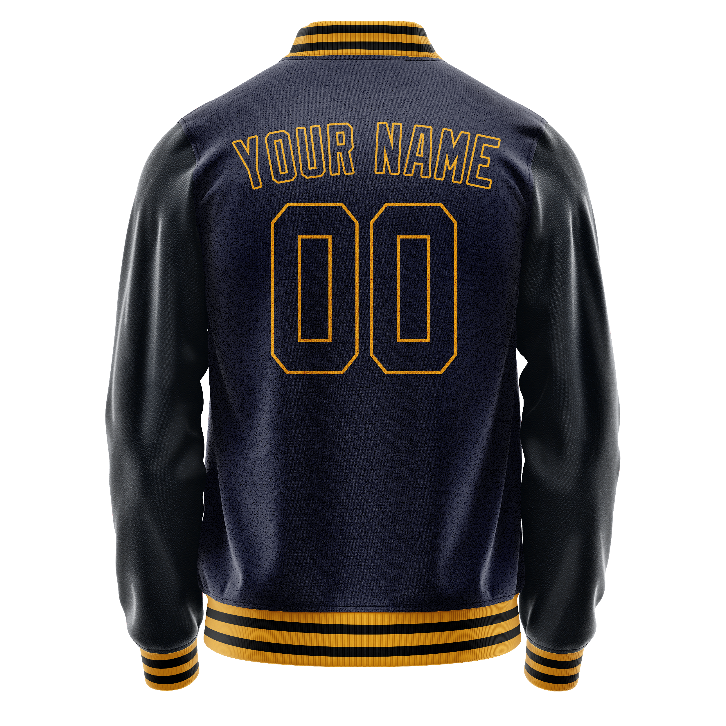 Custom Navy Old-Gold Solid Color Varsity Letterman Jacket JA02240617KZ292