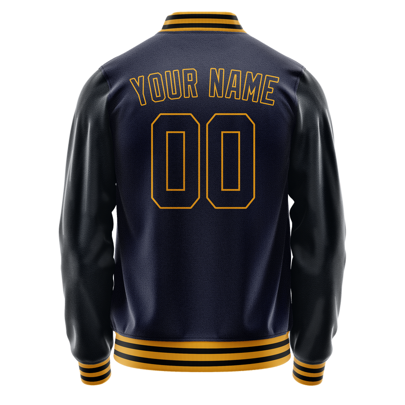 Custom Navy Old-Gold Solid Color Varsity Letterman Jacket JA02240617KZ292