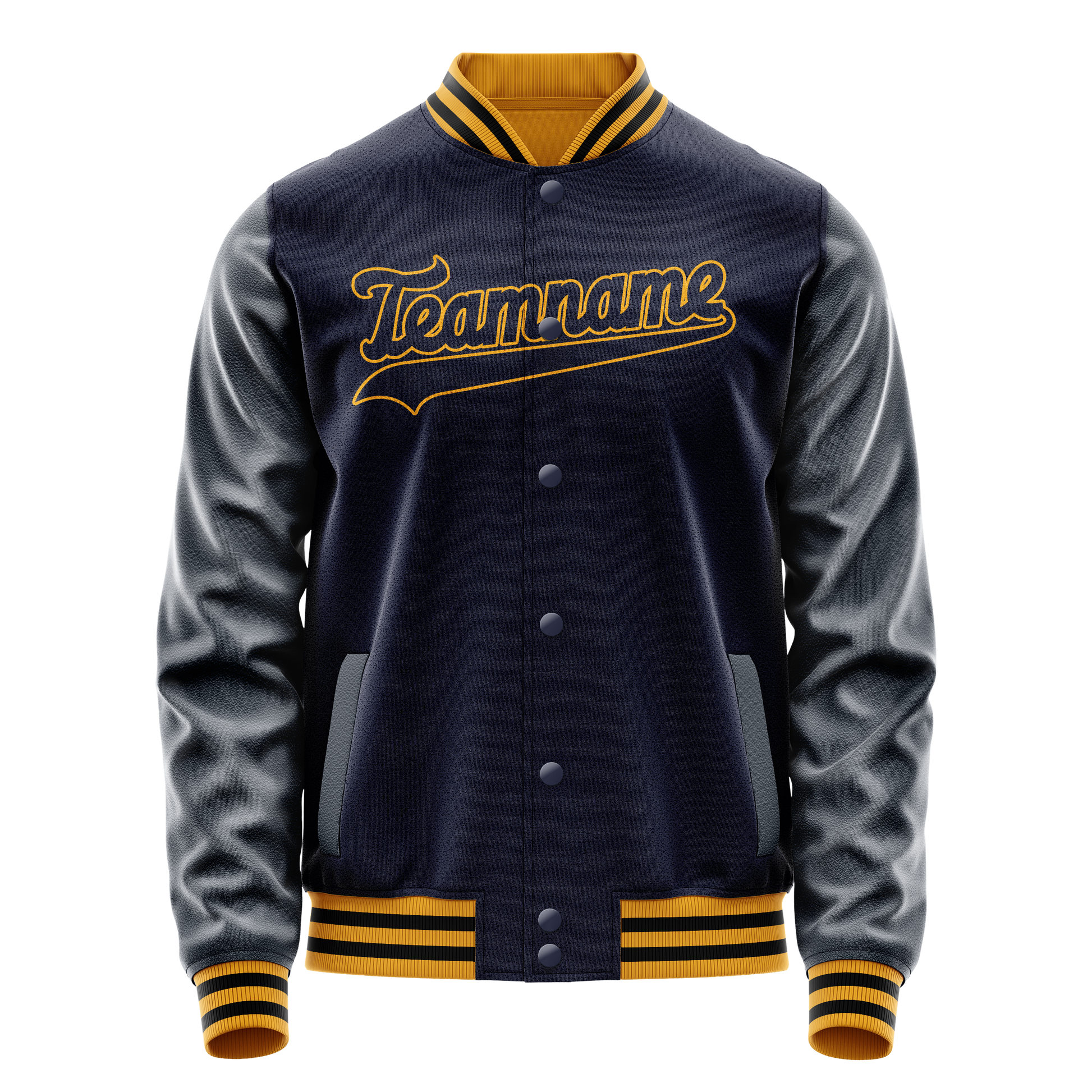 Custom Navy Old-Gold Solid Color Varsity Letterman Jacket JA02240617KZ292