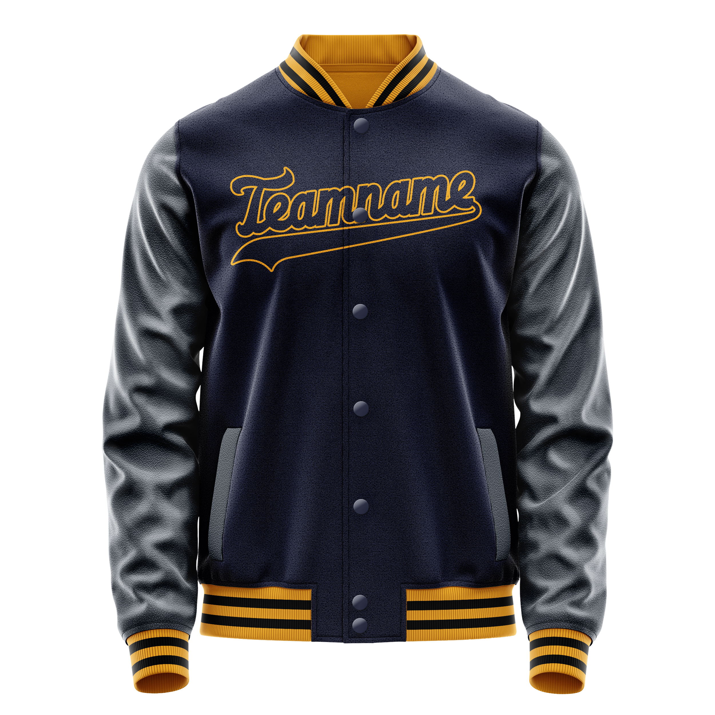 Custom Navy Old-Gold Solid Color Varsity Letterman Jacket JA02240617KZ292
