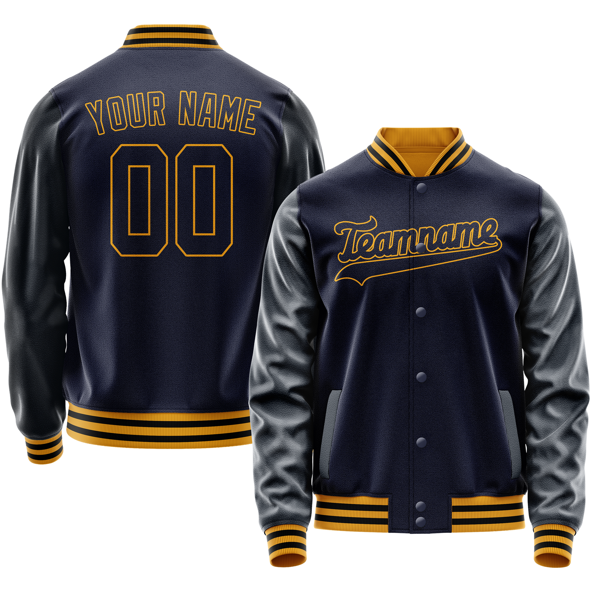 Custom Navy Old-Gold Solid Color Varsity Letterman Jacket JA02240617KZ292