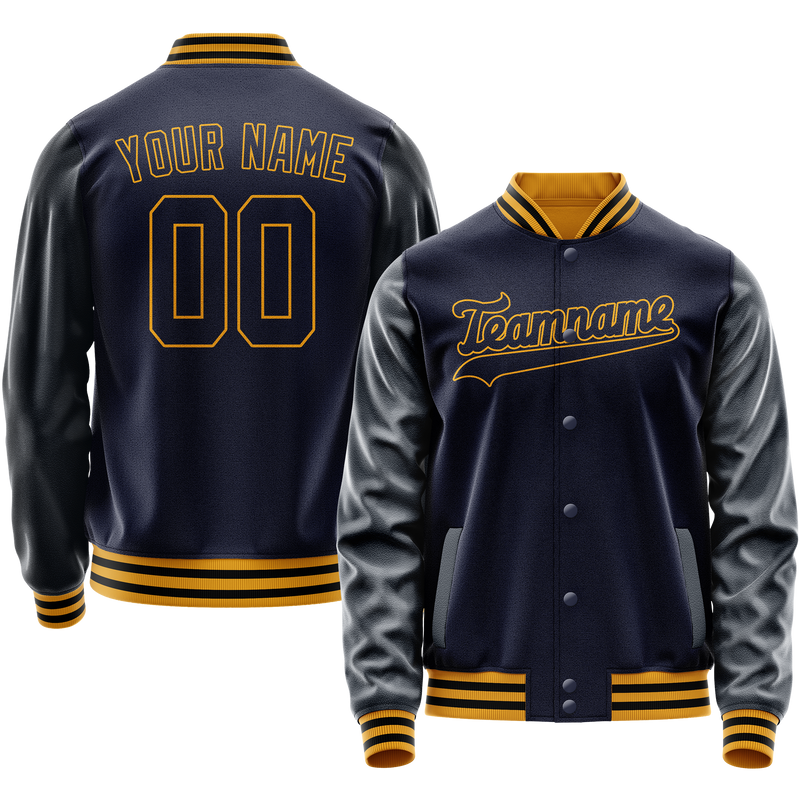 Custom Navy Old-Gold Solid Color Varsity Letterman Jacket JA02240617KZ292