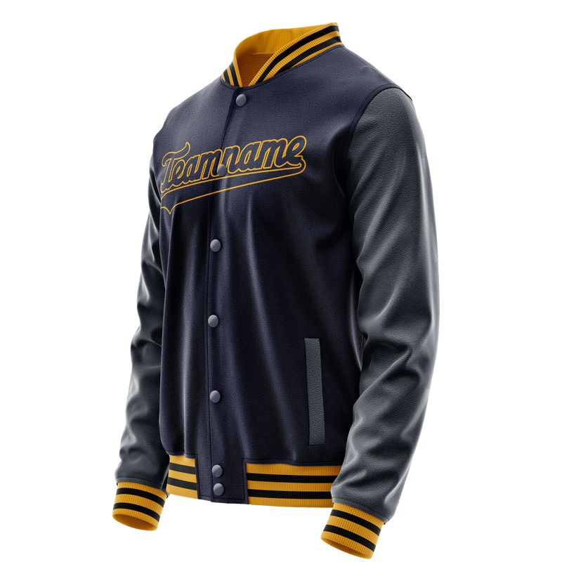 Custom Navy Old-Gold Solid Color Varsity Letterman Jacket JA02240617KZ292