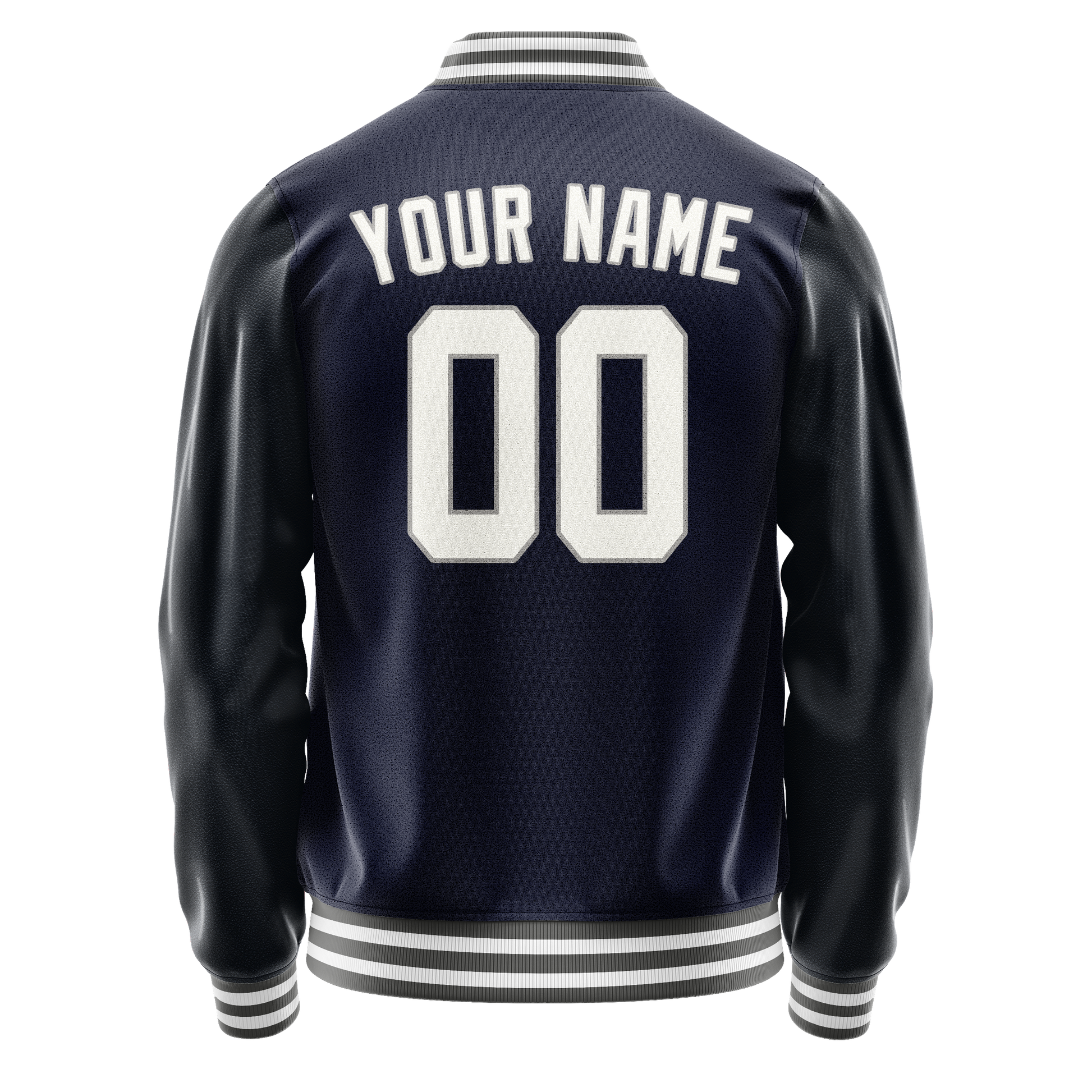 Custom Navy White Solid Color Varsity Letterman Jacket JA02240617KZ271