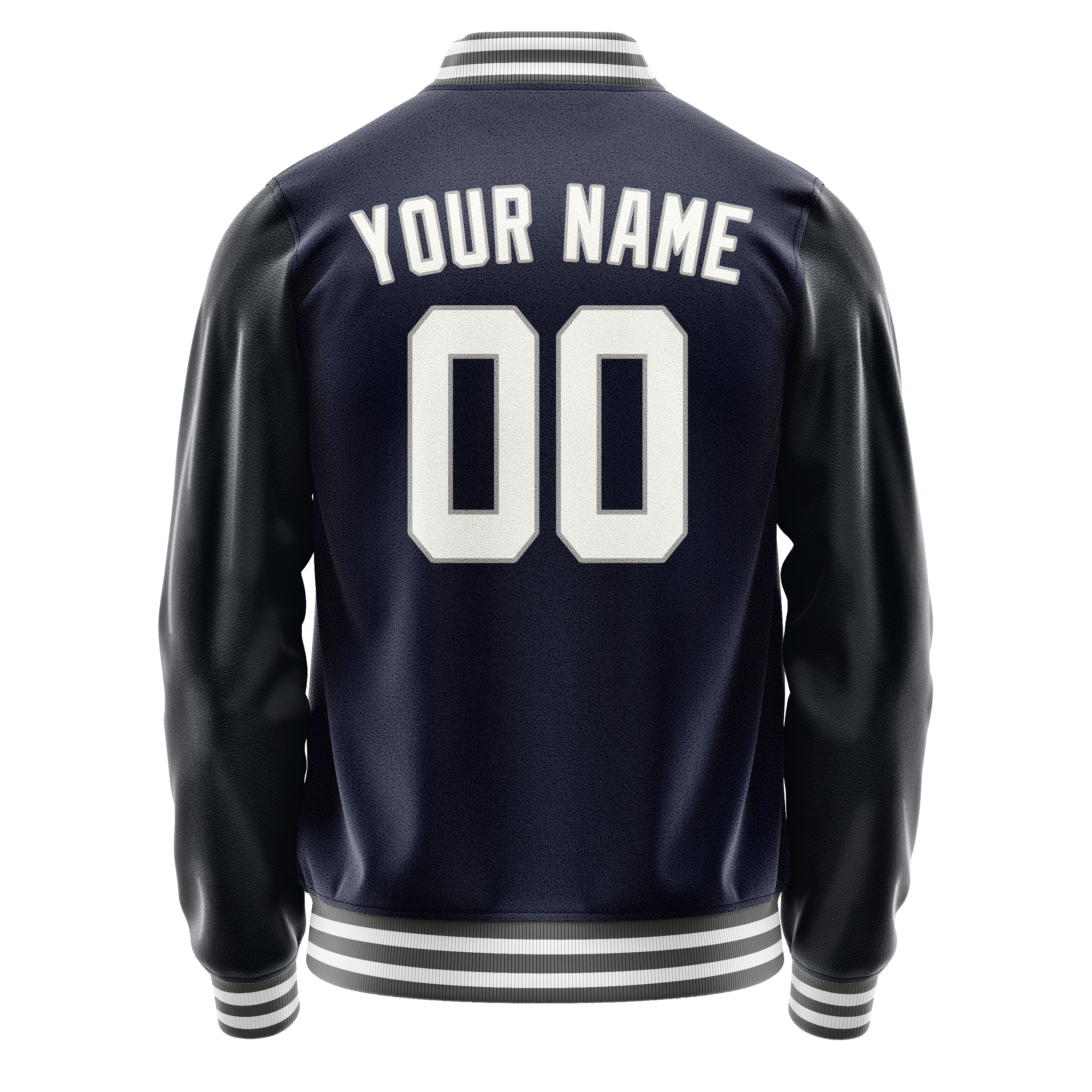 Custom Navy White Solid Color Varsity Letterman Jacket JA02240617KZ271