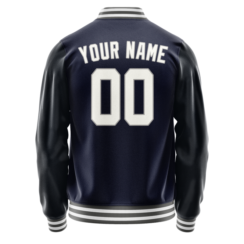 Custom Navy White Solid Color Varsity Letterman Jacket JA02240617KZ271