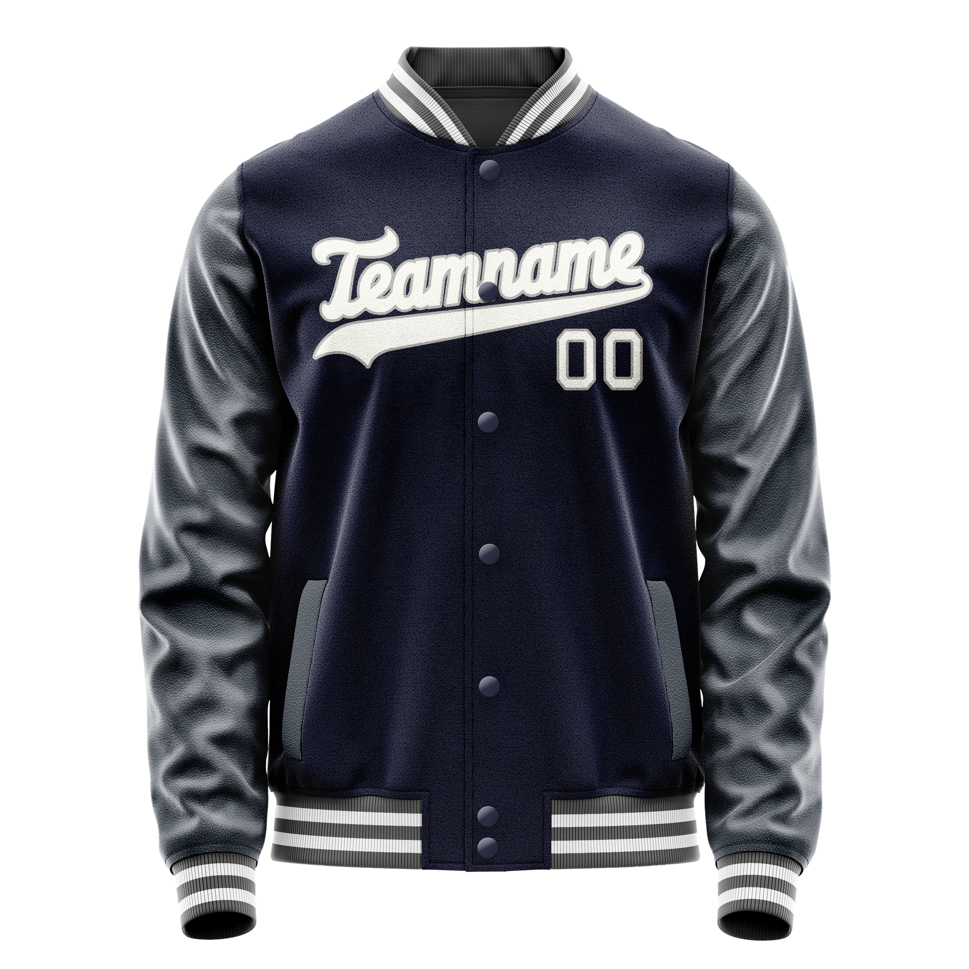 Custom Navy White Solid Color Varsity Letterman Jacket JA02240617KZ271
