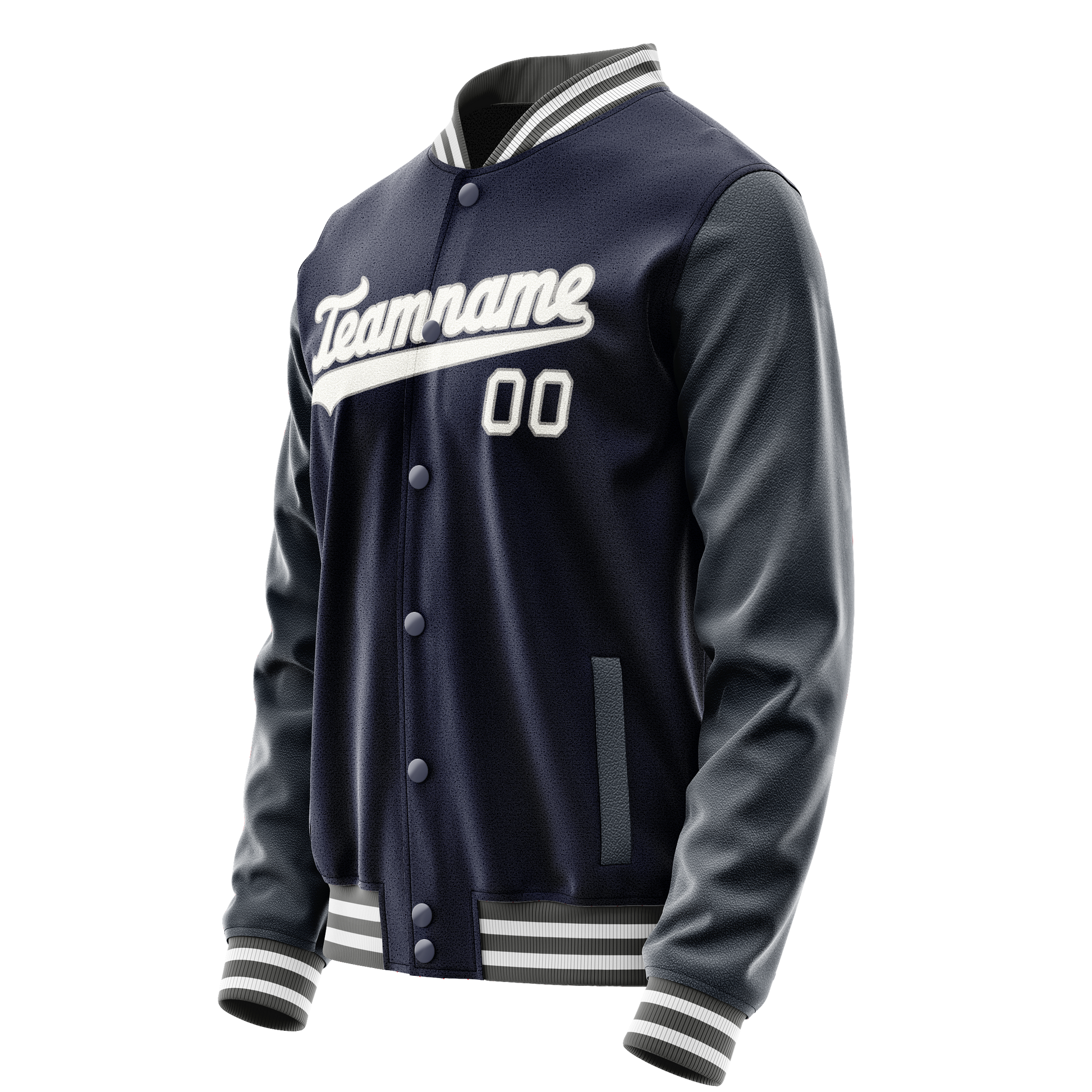 Custom Navy White Solid Color Varsity Letterman Jacket JA02240617KZ271