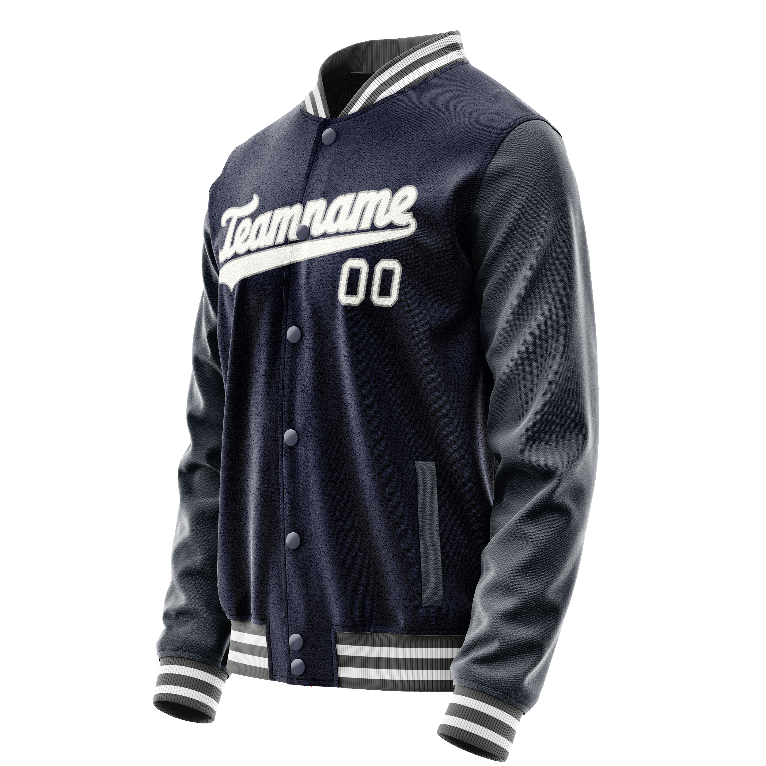 Custom Navy White Solid Color Varsity Letterman Jacket JA02240617KZ271