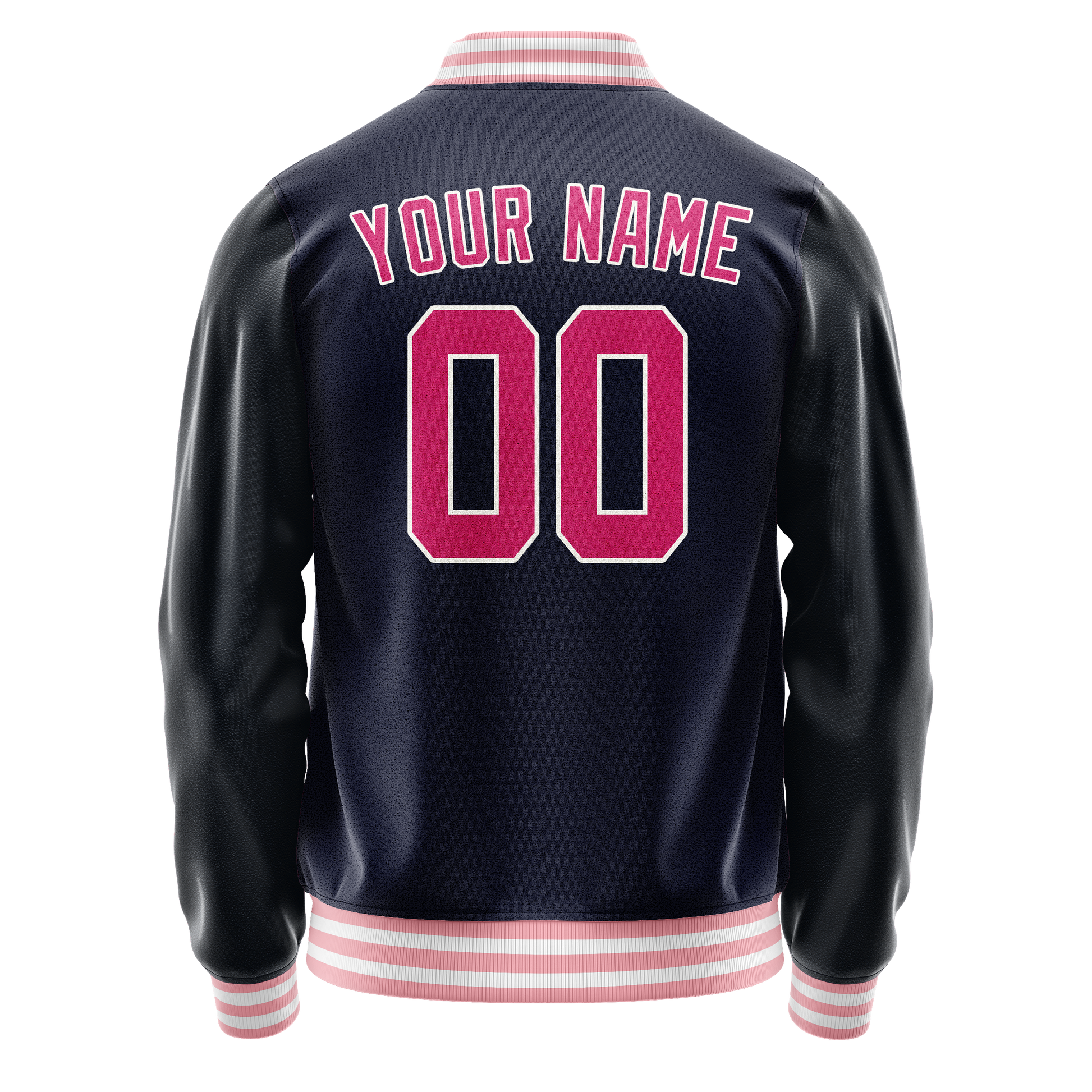Custom Navy Pink Solid Color Varsity Letterman Jacket JA02240617KZ281