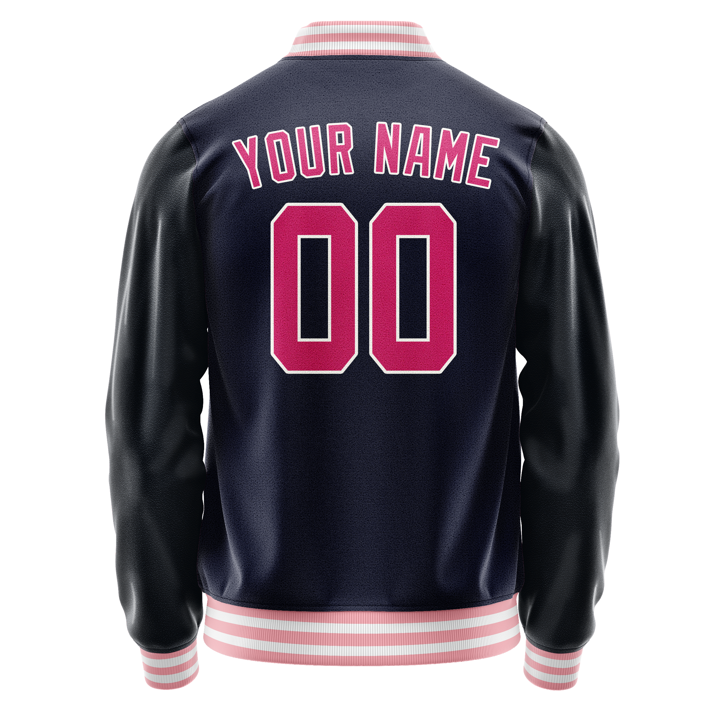 Custom Navy Pink Solid Color Varsity Letterman Jacket JA02240617KZ281
