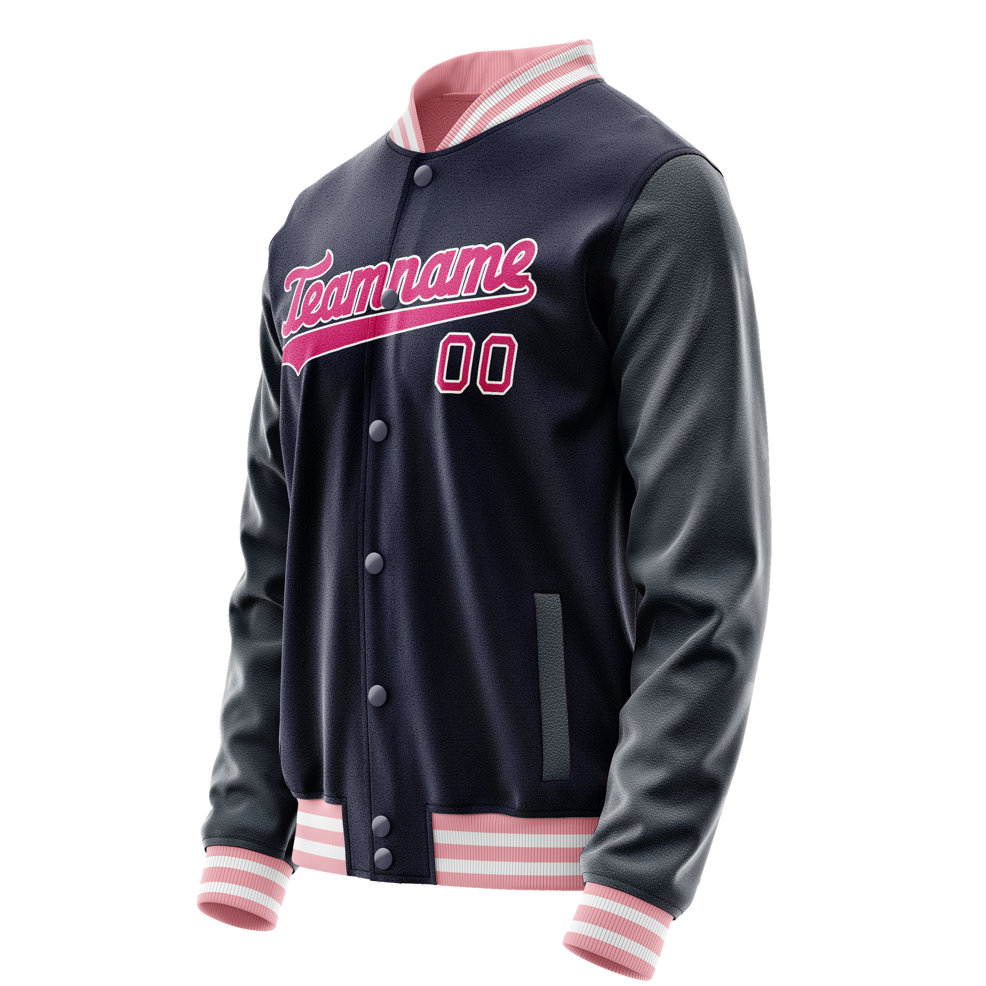 Custom Navy Pink Solid Color Varsity Letterman Jacket JA02240617KZ281