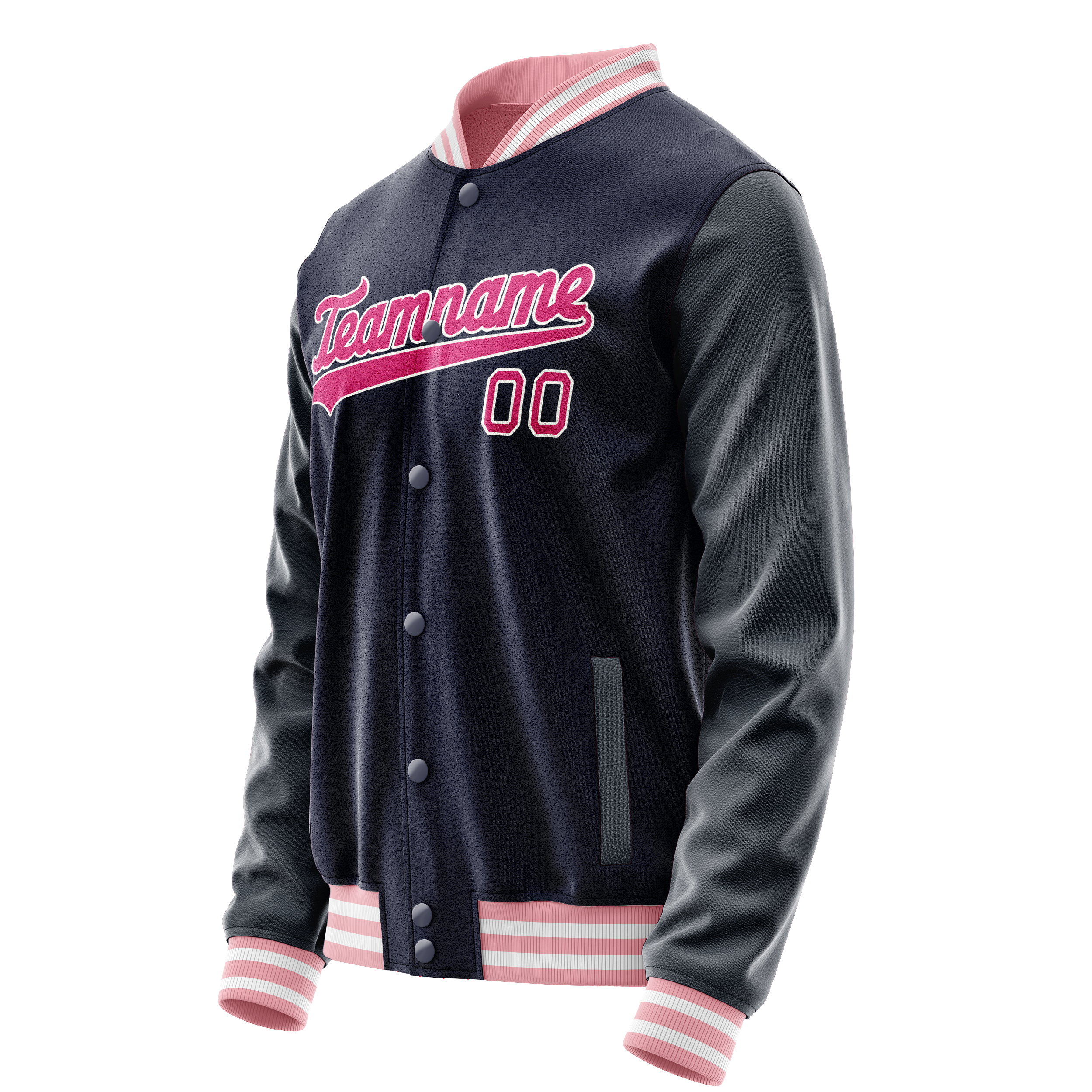 Custom Navy Pink Solid Color Varsity Letterman Jacket JA02240617KZ281