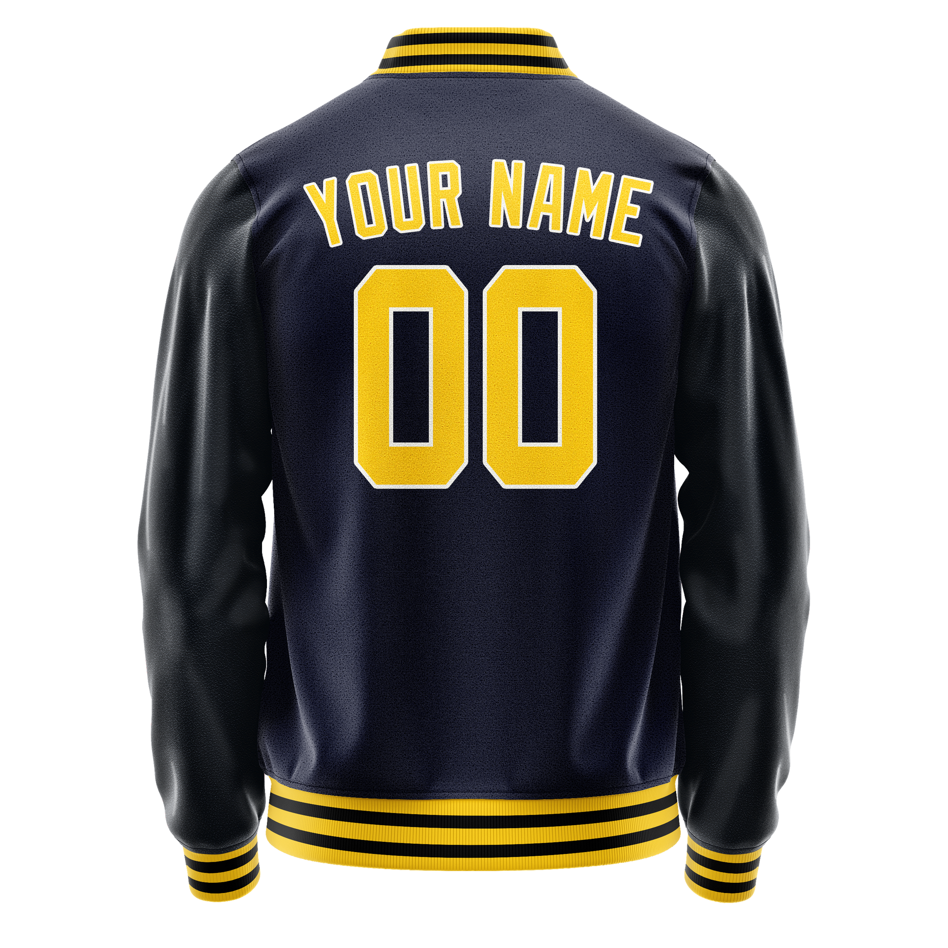 Custom Navy Gold Solid Color Varsity Letterman Jacket JA02240617KZ270