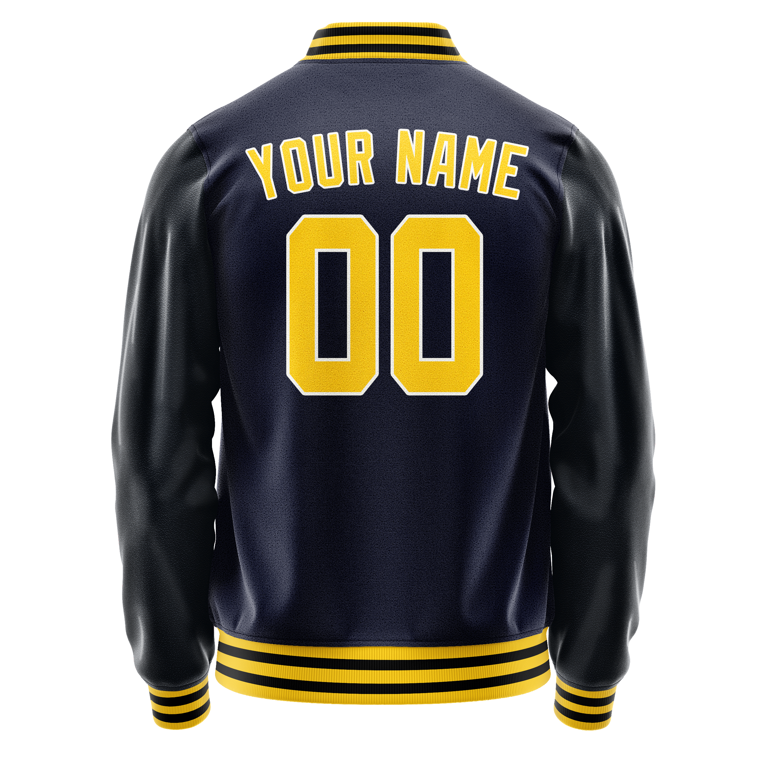 Custom Navy Gold Solid Color Varsity Letterman Jacket JA02240617KZ270