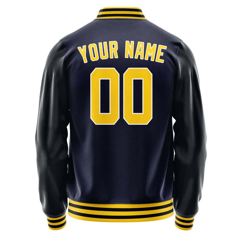 Custom Navy Gold Solid Color Varsity Letterman Jacket JA02240617KZ270