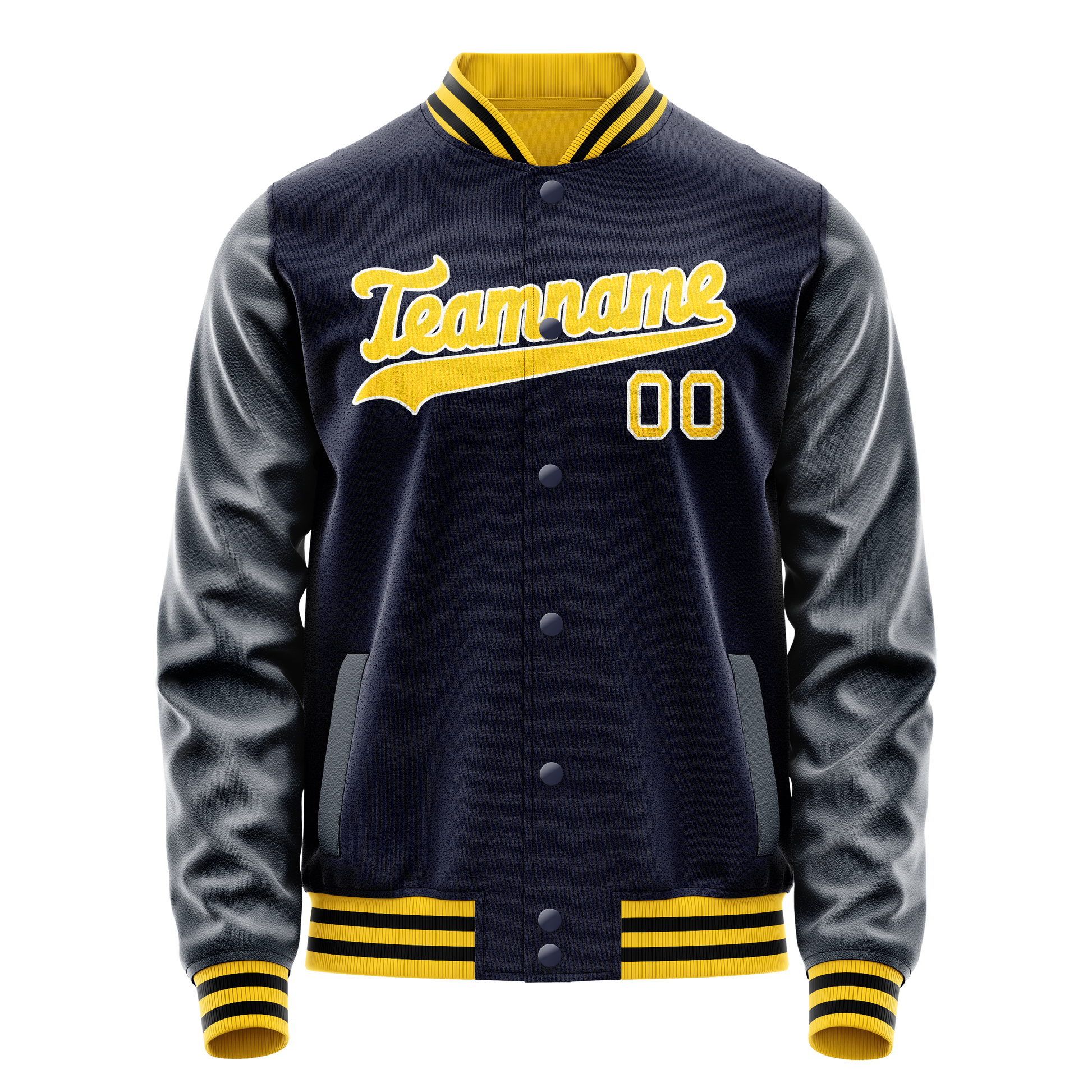 Custom Navy Gold Solid Color Varsity Letterman Jacket JA02240617KZ270