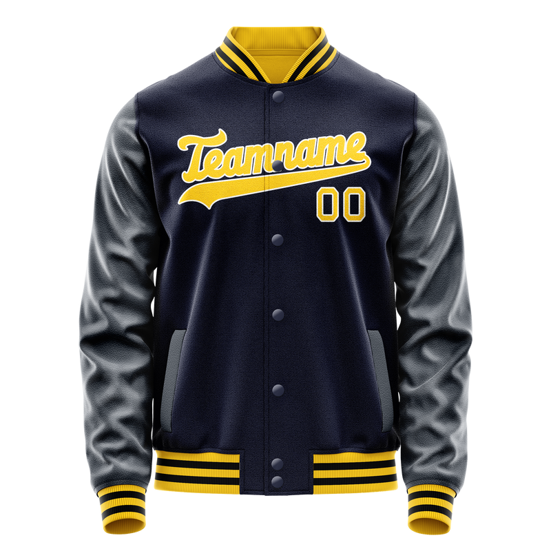Custom Navy Gold Solid Color Varsity Letterman Jacket JA02240617KZ270