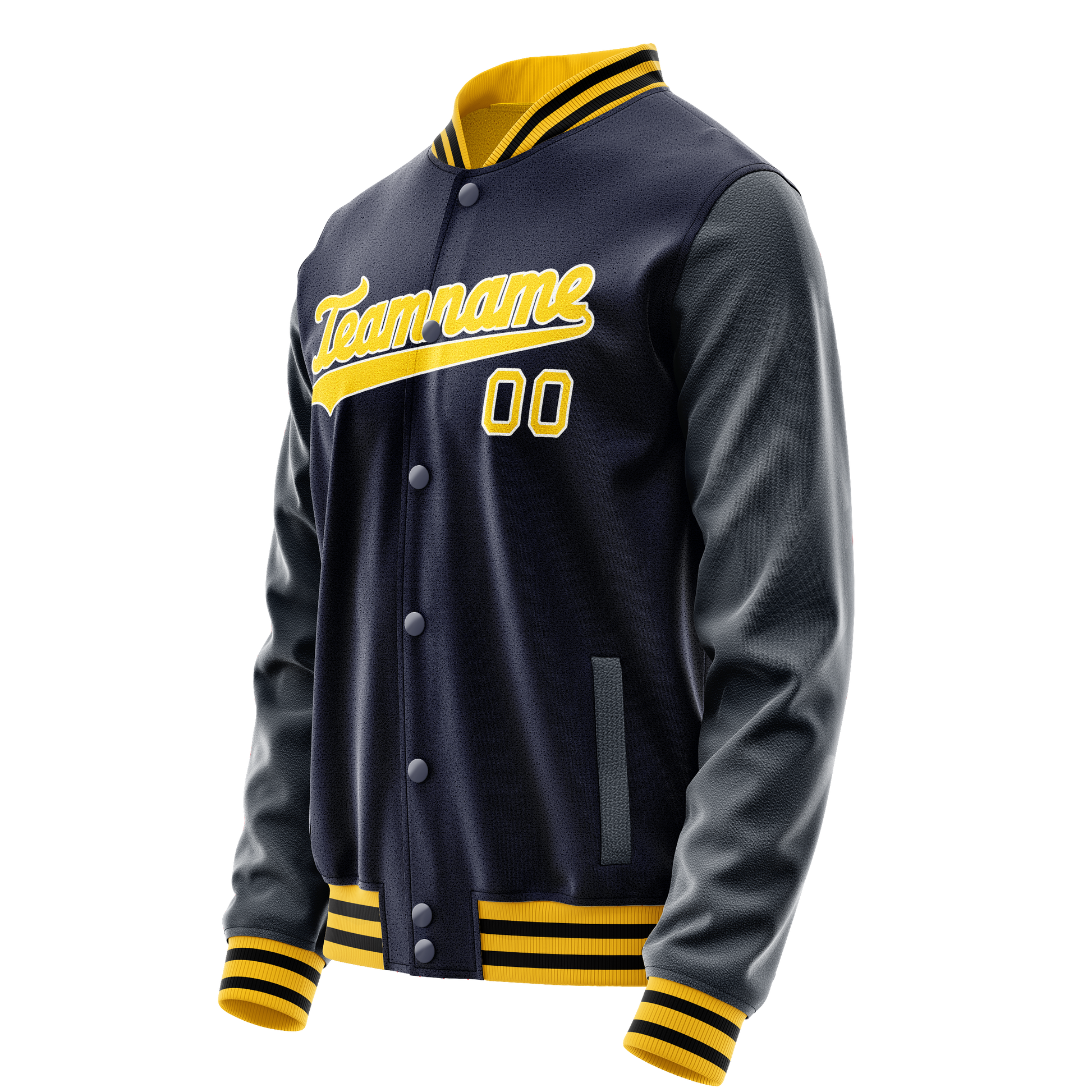 Custom Navy Gold Solid Color Varsity Letterman Jacket JA02240617KZ270