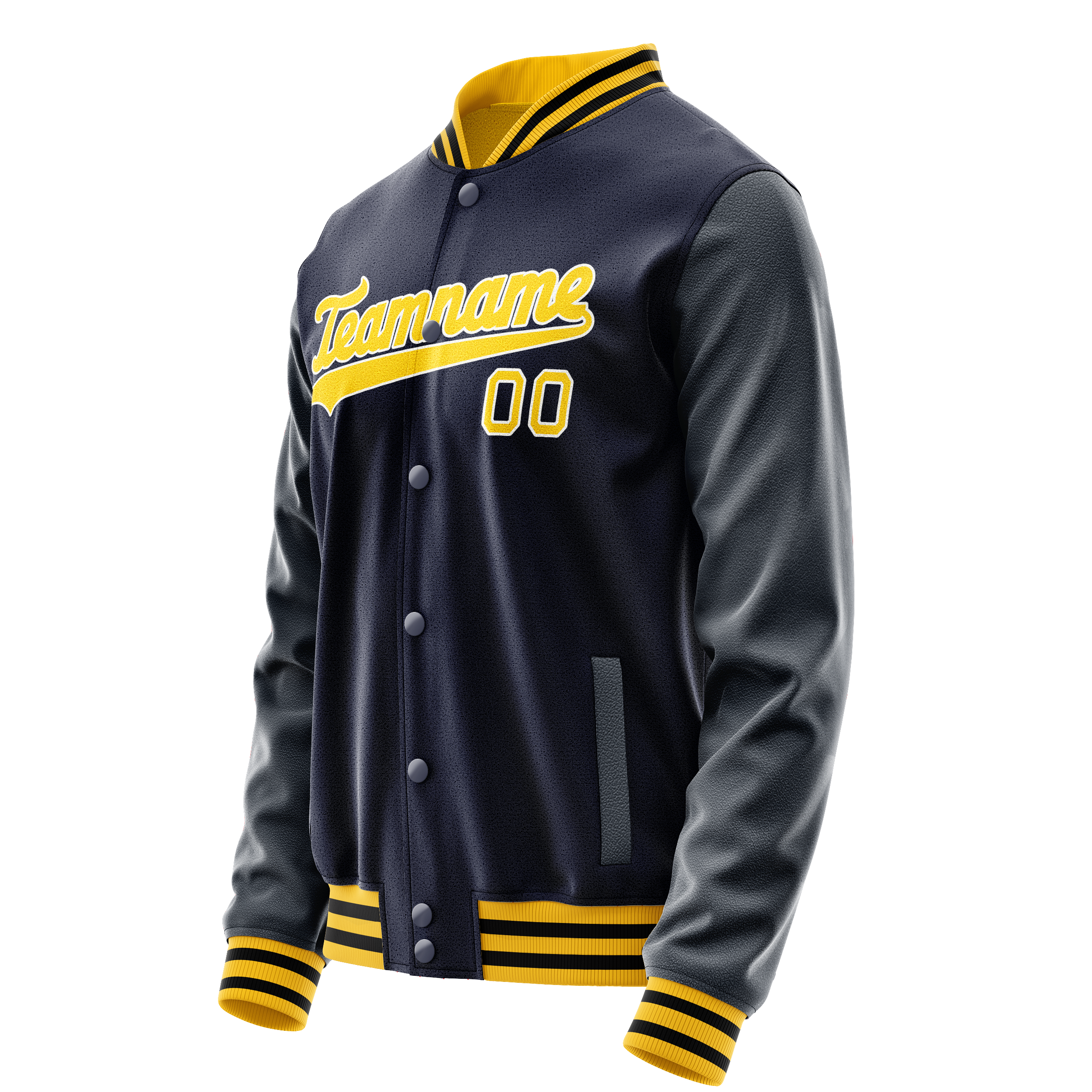 Custom Navy Gold Solid Color Varsity Letterman Jacket JA02240617KZ270