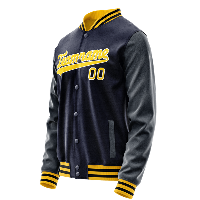 Custom Navy Gold Solid Color Varsity Letterman Jacket JA02240617KZ270
