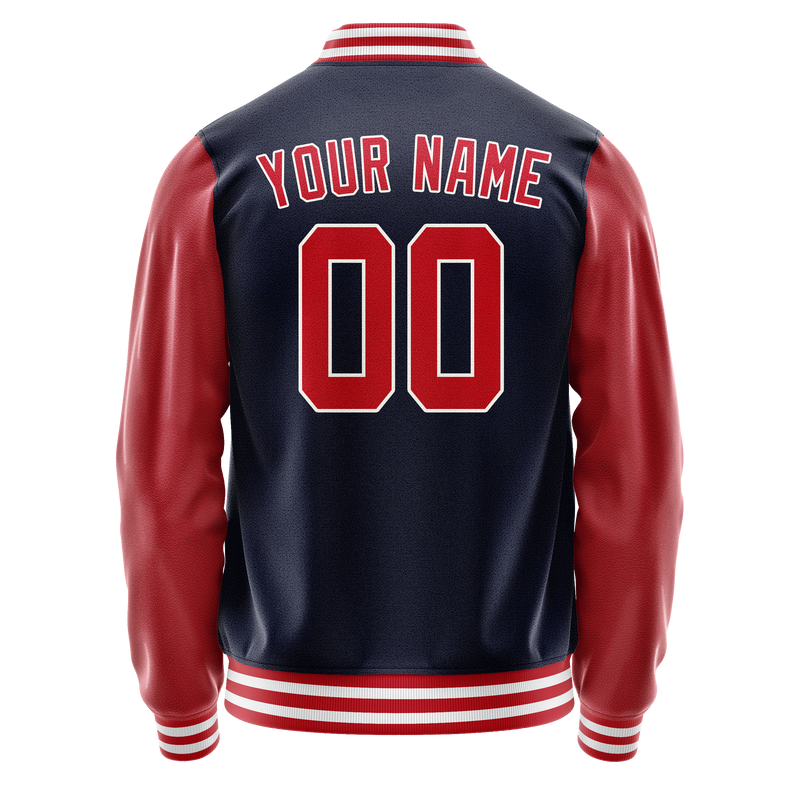 Custom Navy Red Solid Color Varsity Letterman Jacket JA02240617KZ277