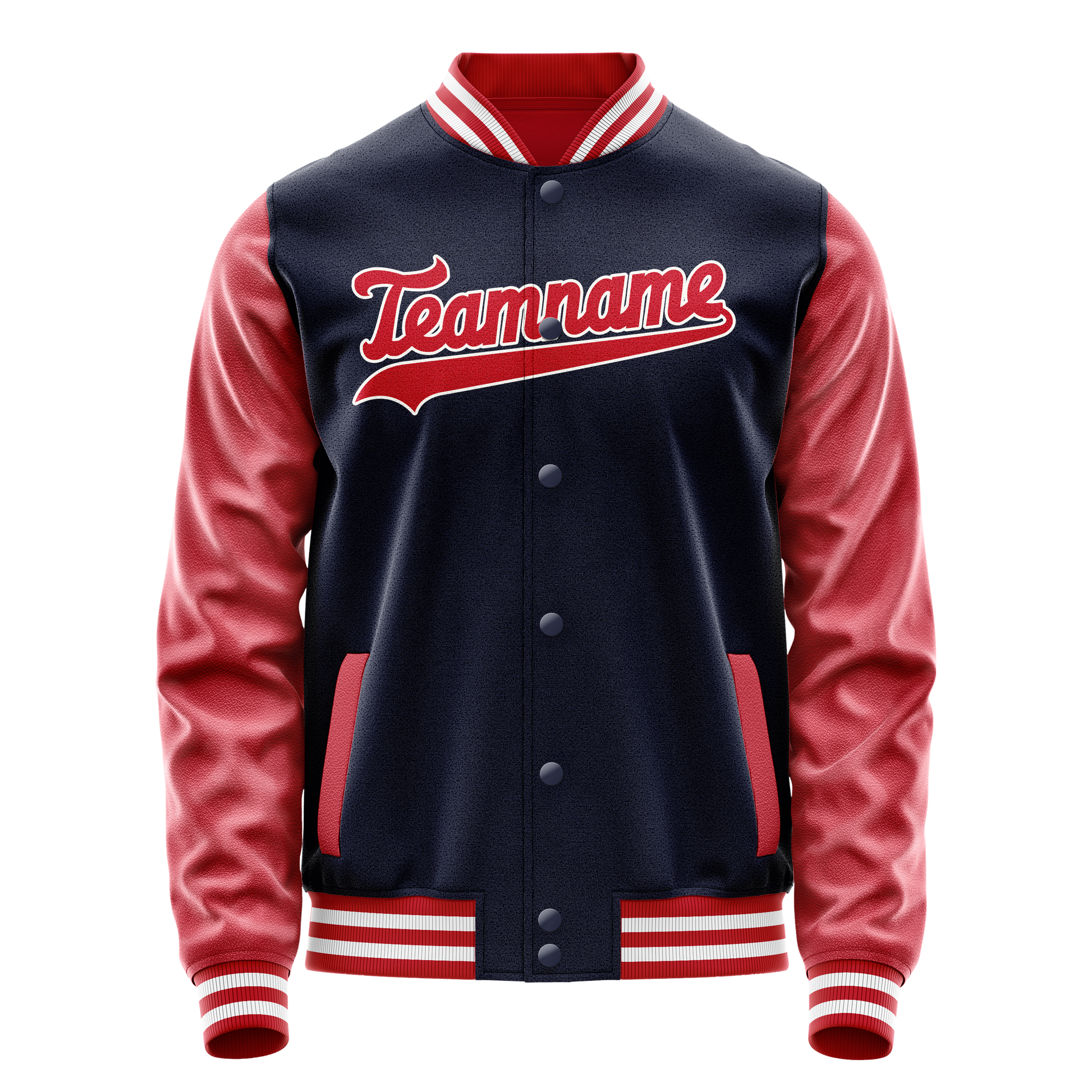 Custom Navy Red Solid Color Varsity Letterman Jacket JA02240617KZ277