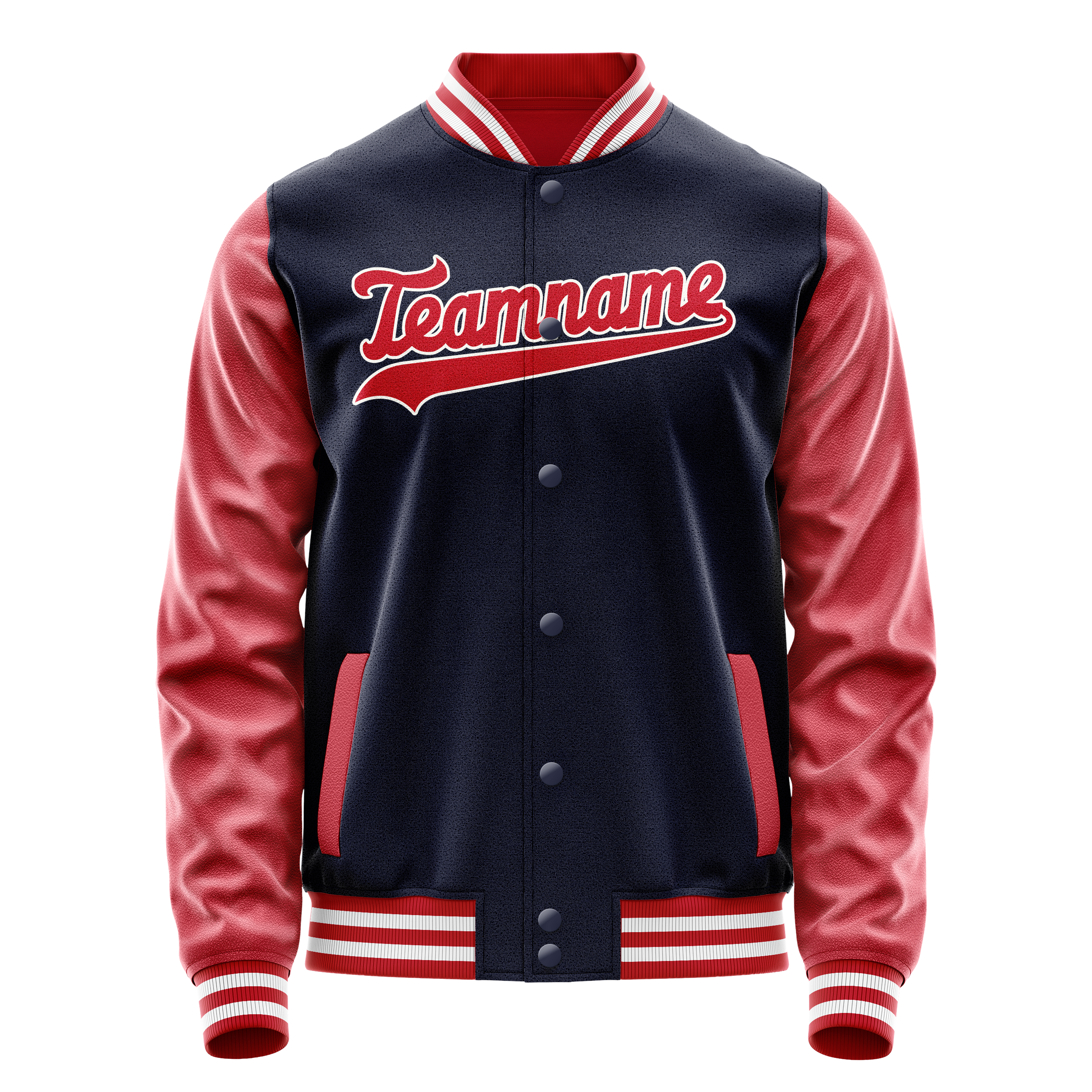 Custom Navy Red Solid Color Varsity Letterman Jacket JA02240617KZ277