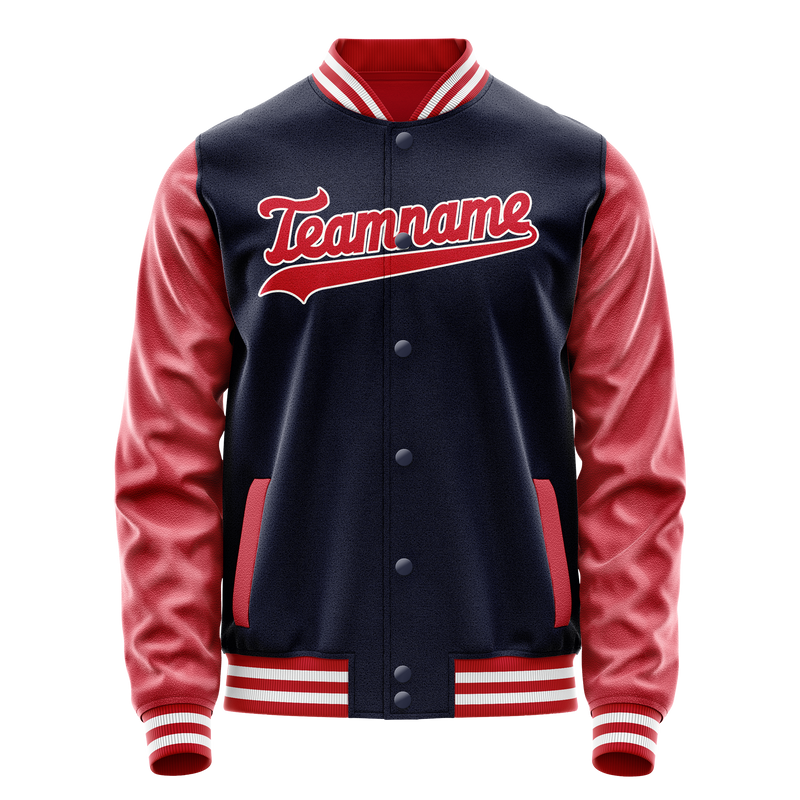 Custom Navy Red Solid Color Varsity Letterman Jacket JA02240617KZ277