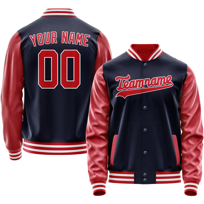 Custom Navy Red Solid Color Varsity Letterman Jacket JA02240617KZ277