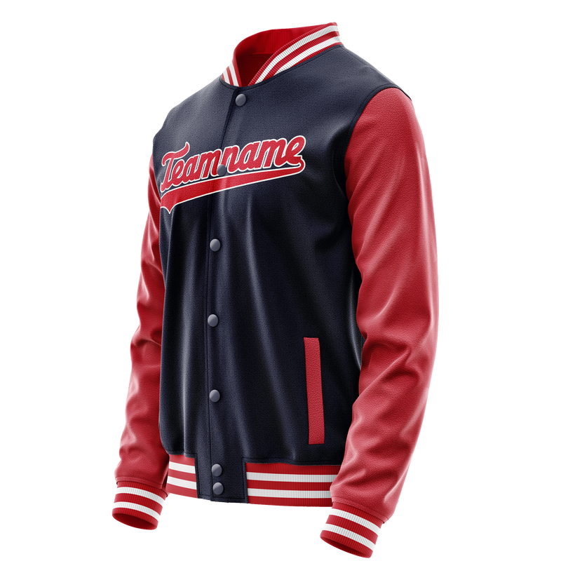 Custom Navy Red Solid Color Varsity Letterman Jacket JA02240617KZ277