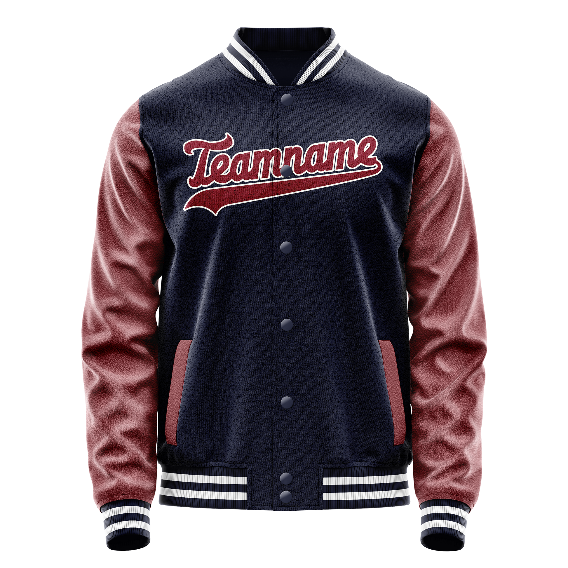 Custom Navy Crimson Solid Color Varsity Letterman Jacket JA02240617KZ297