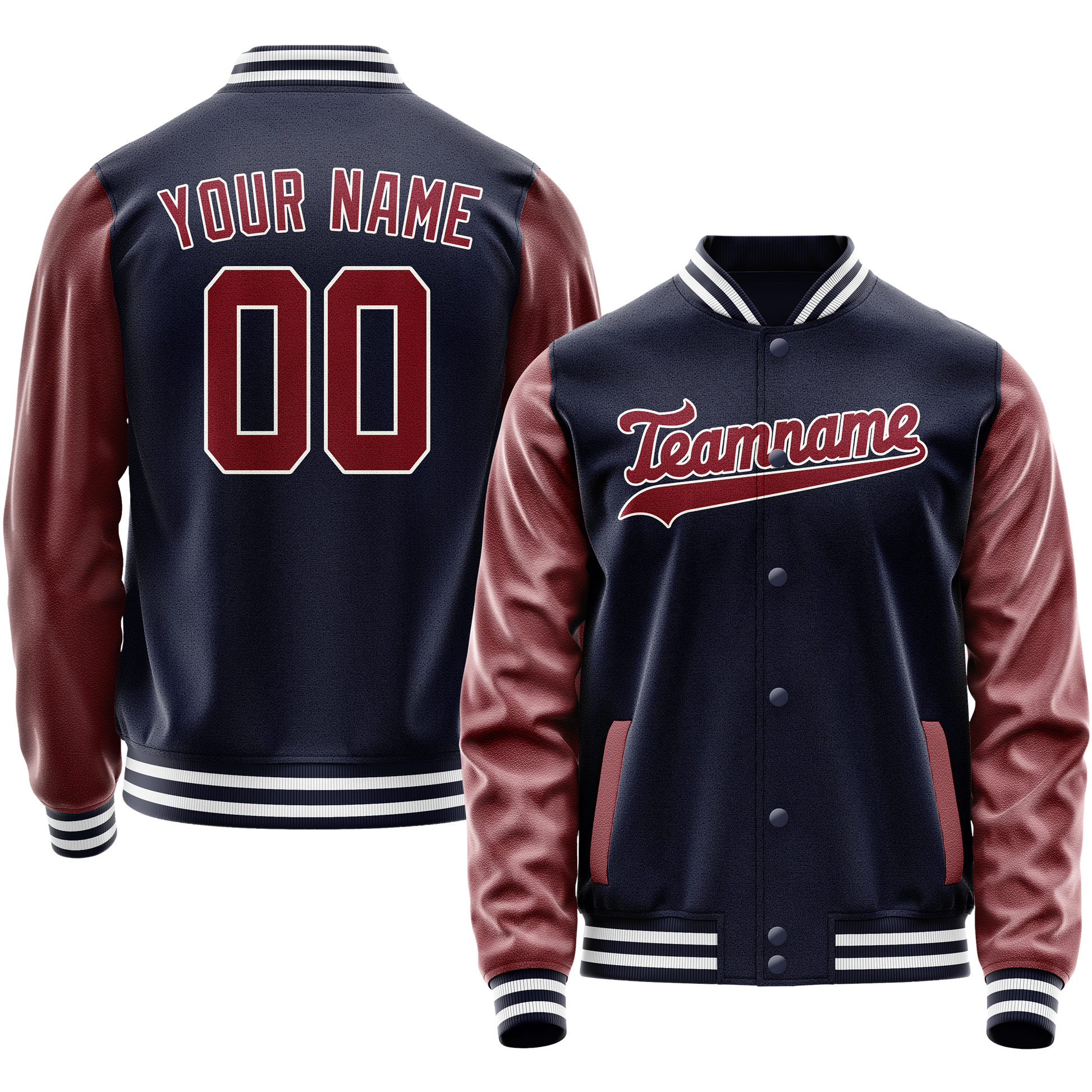 Custom Navy Crimson Solid Color Varsity Letterman Jacket JA02240617KZ297