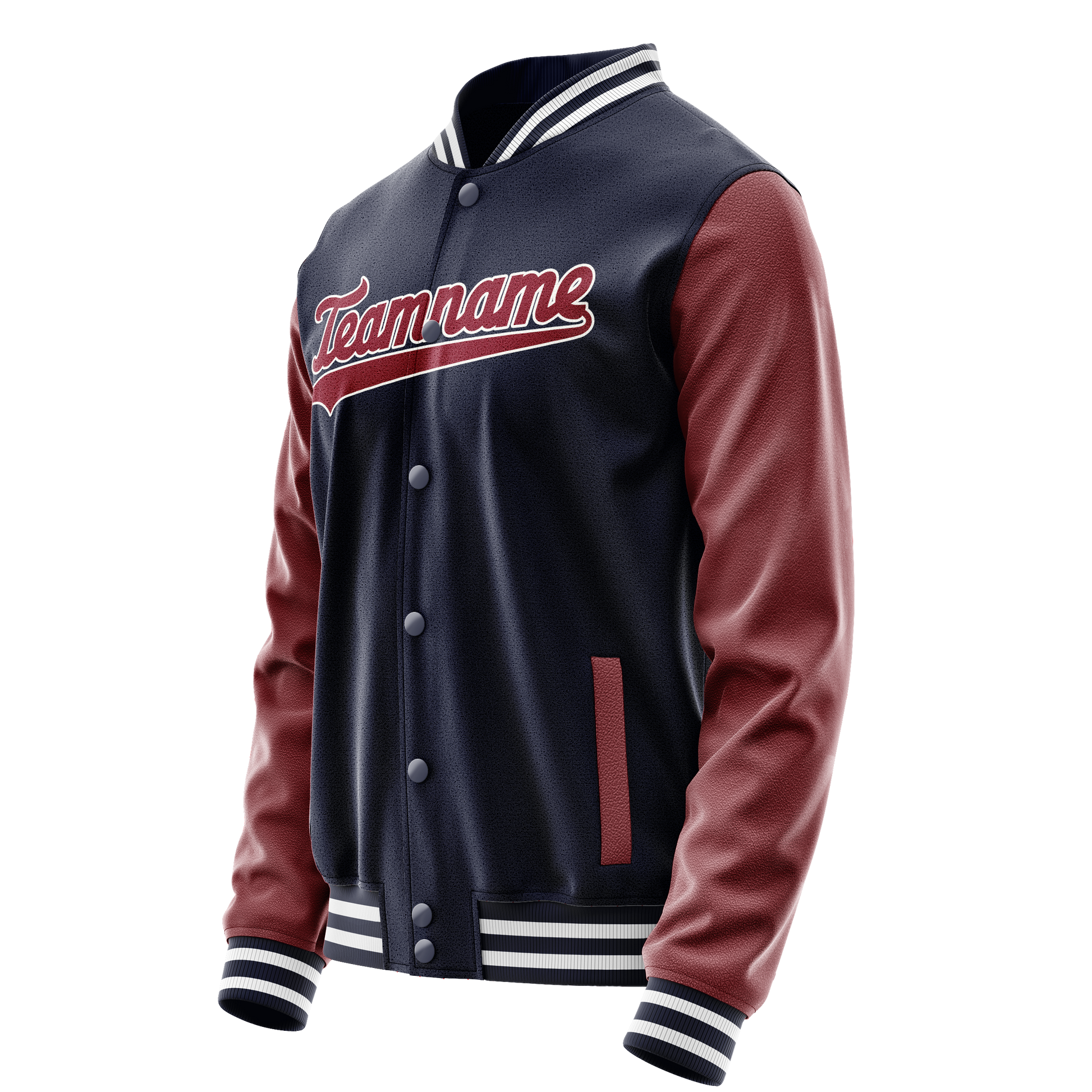 Custom Navy Crimson Solid Color Varsity Letterman Jacket JA02240617KZ297