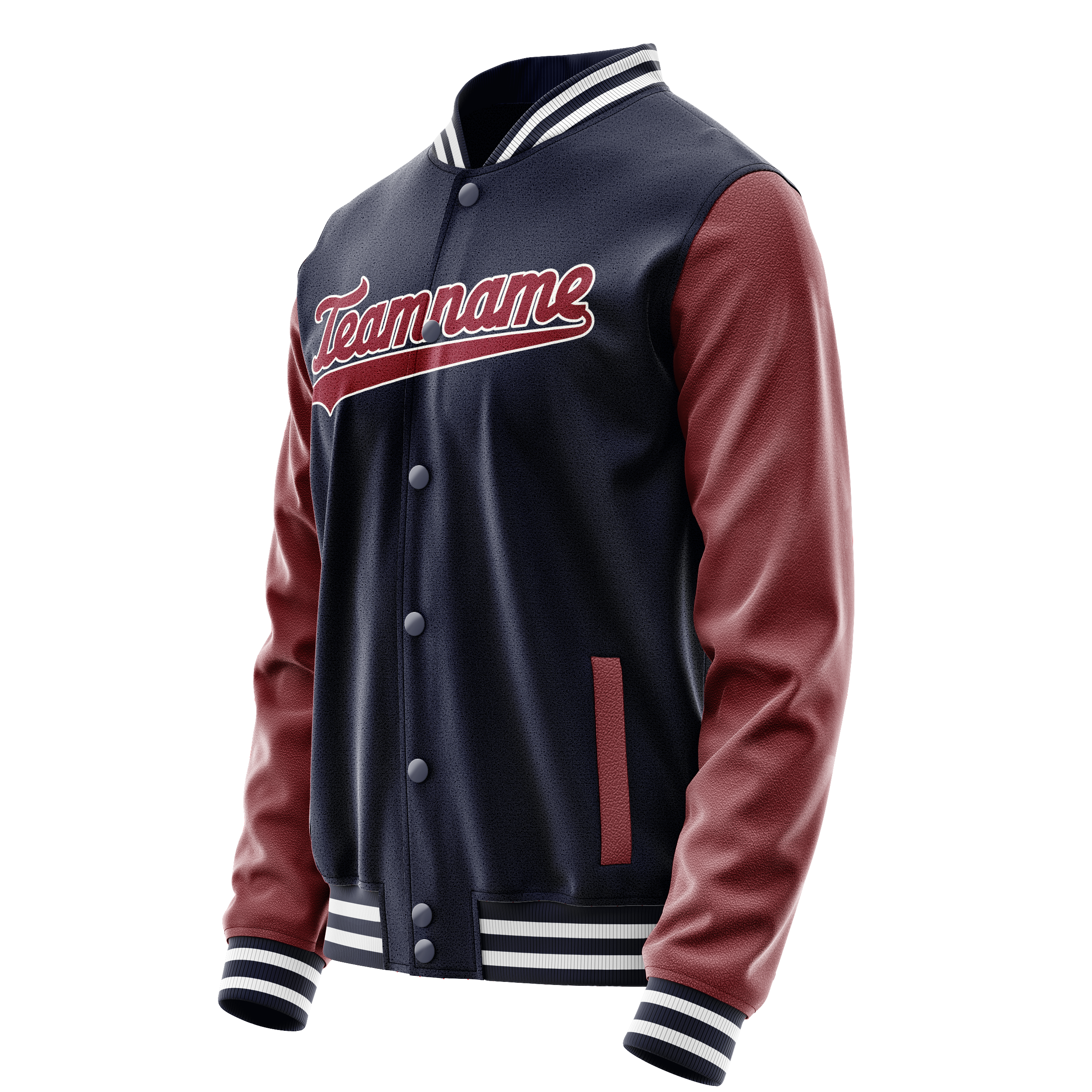 Custom Navy Crimson Solid Color Varsity Letterman Jacket JA02240617KZ297